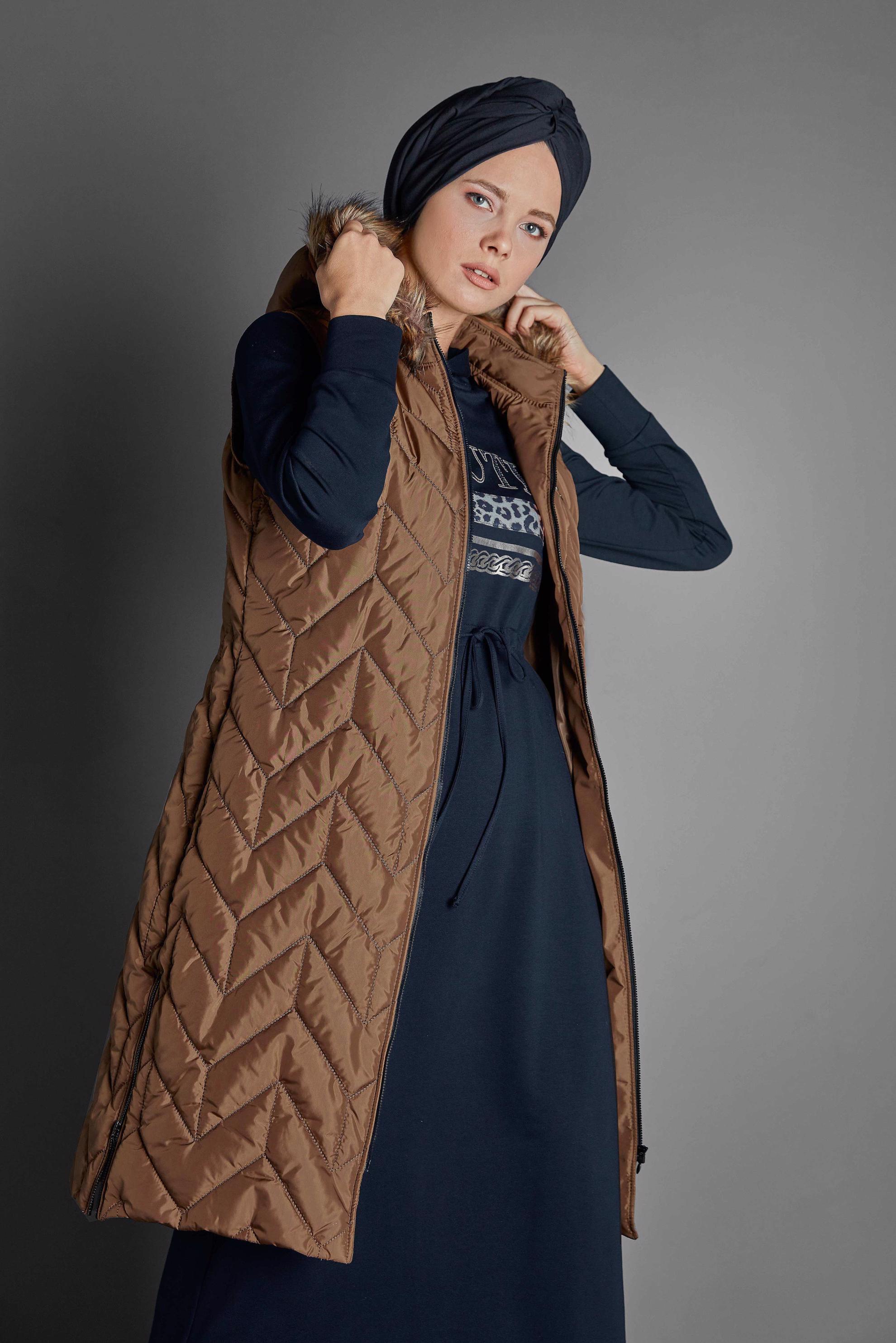 Tesettür giyim TABA ŞİŞME KAPİTONE YELEK 90053