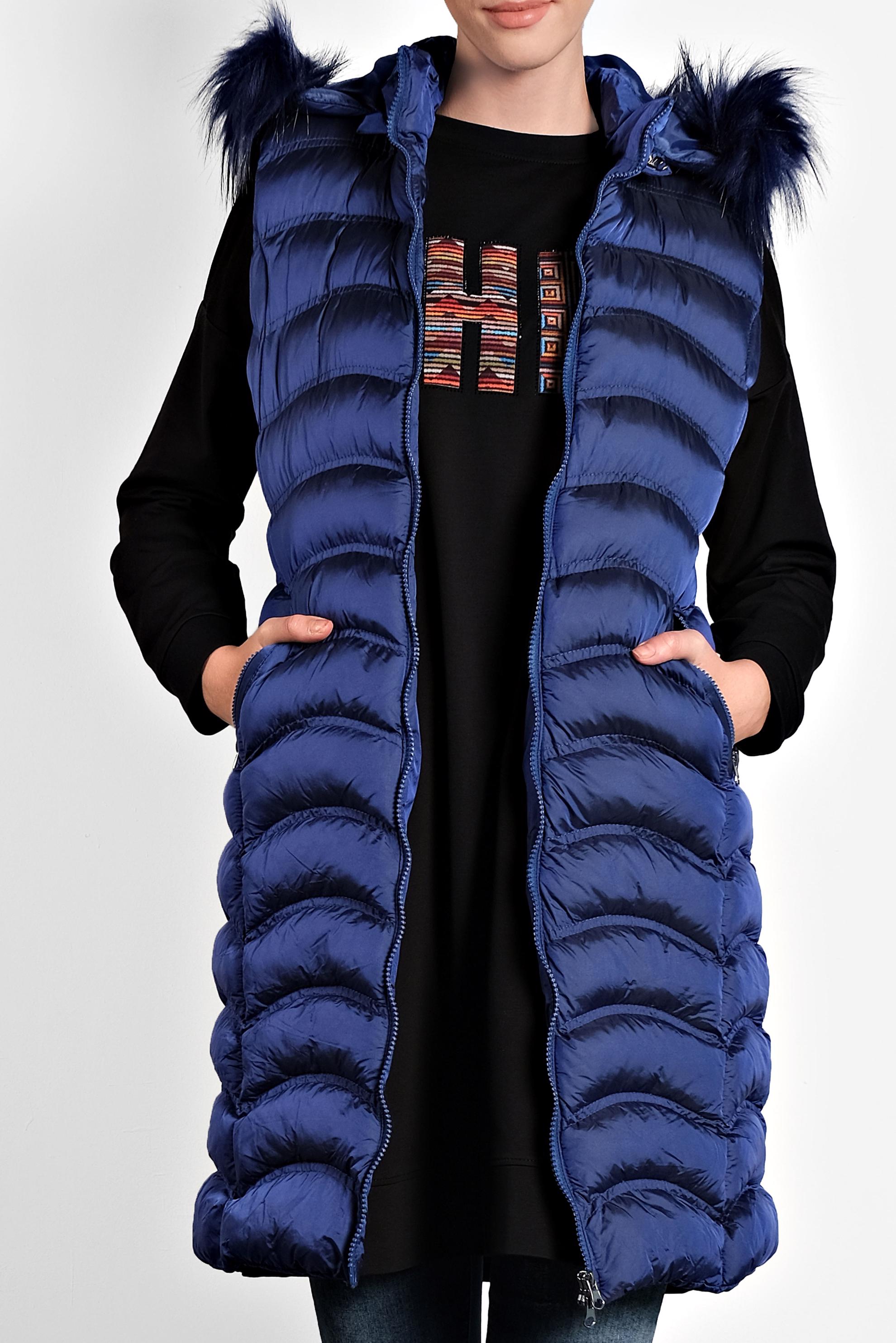 Tesettür giyim LACİVERT KÜRKLÜ KAPÜŞONLU ŞİŞME YELEK 90097