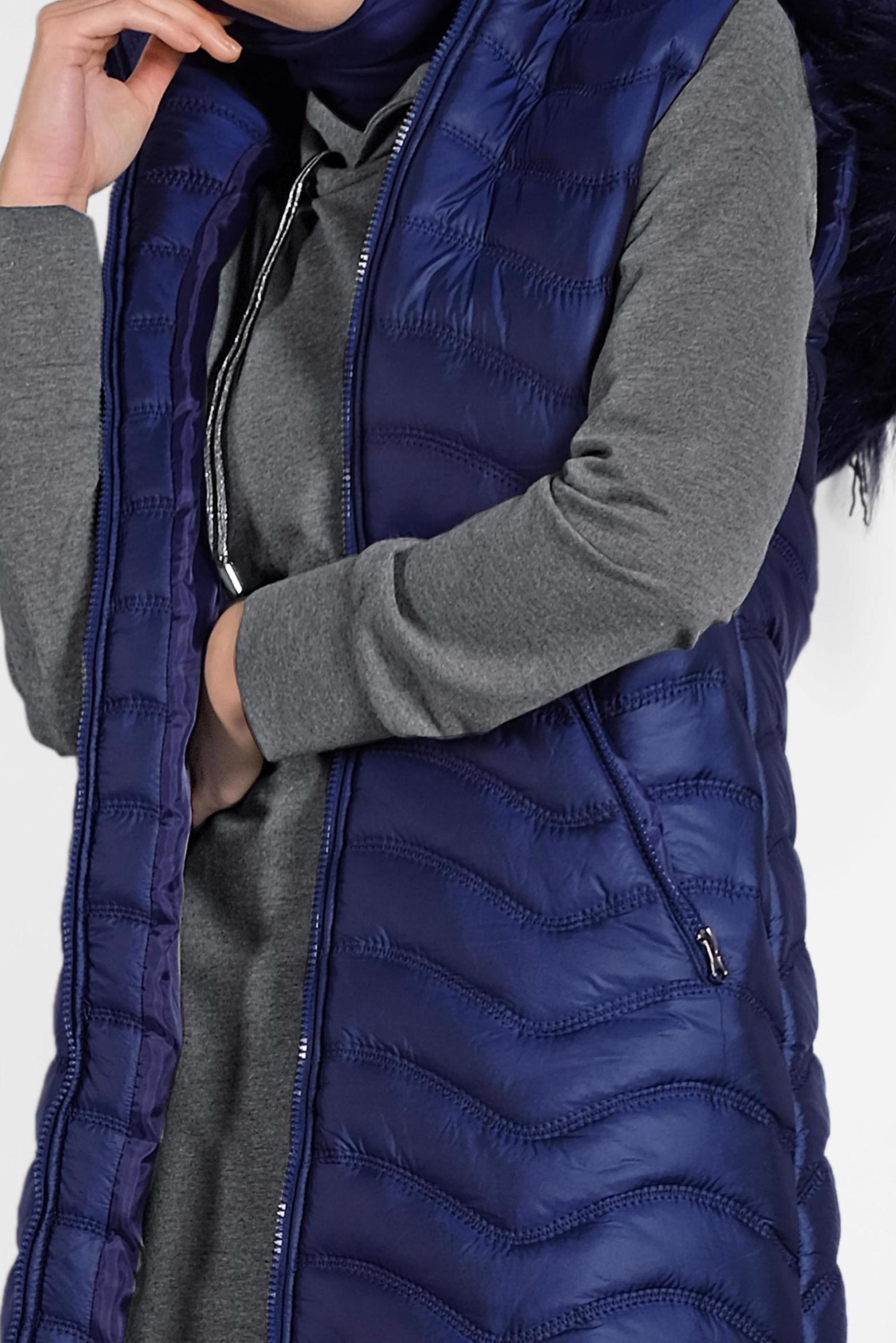 Tesettür giyim LACİVERT KÜRKLÜ KAPÜŞONLU ŞİŞME YELEK 90099