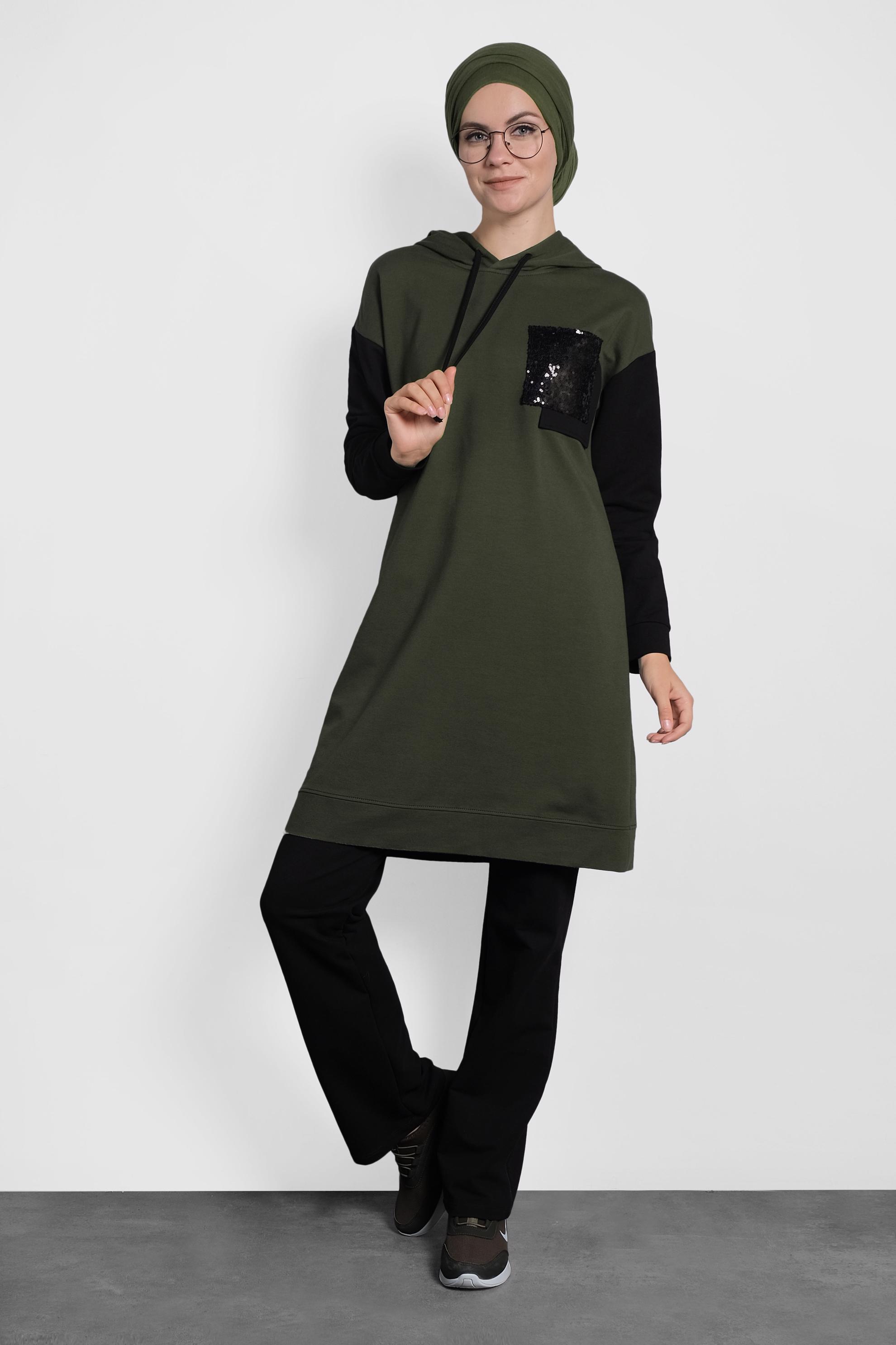 Tesettür giyim HAKİ KAPÜŞONLU EŞOFMAN TAKIMI 40101