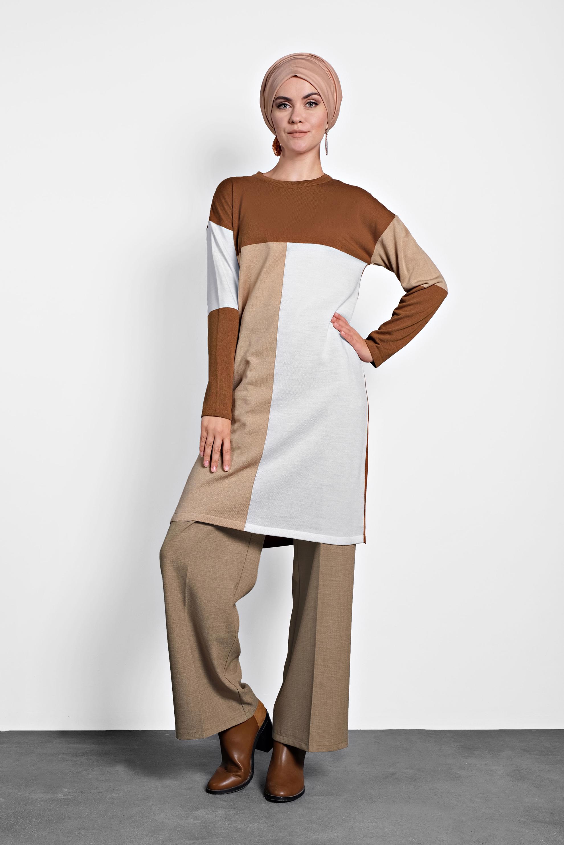 Tesettür giyim SARI BİSİKLET YAKA TRİKO TUNİK 40011