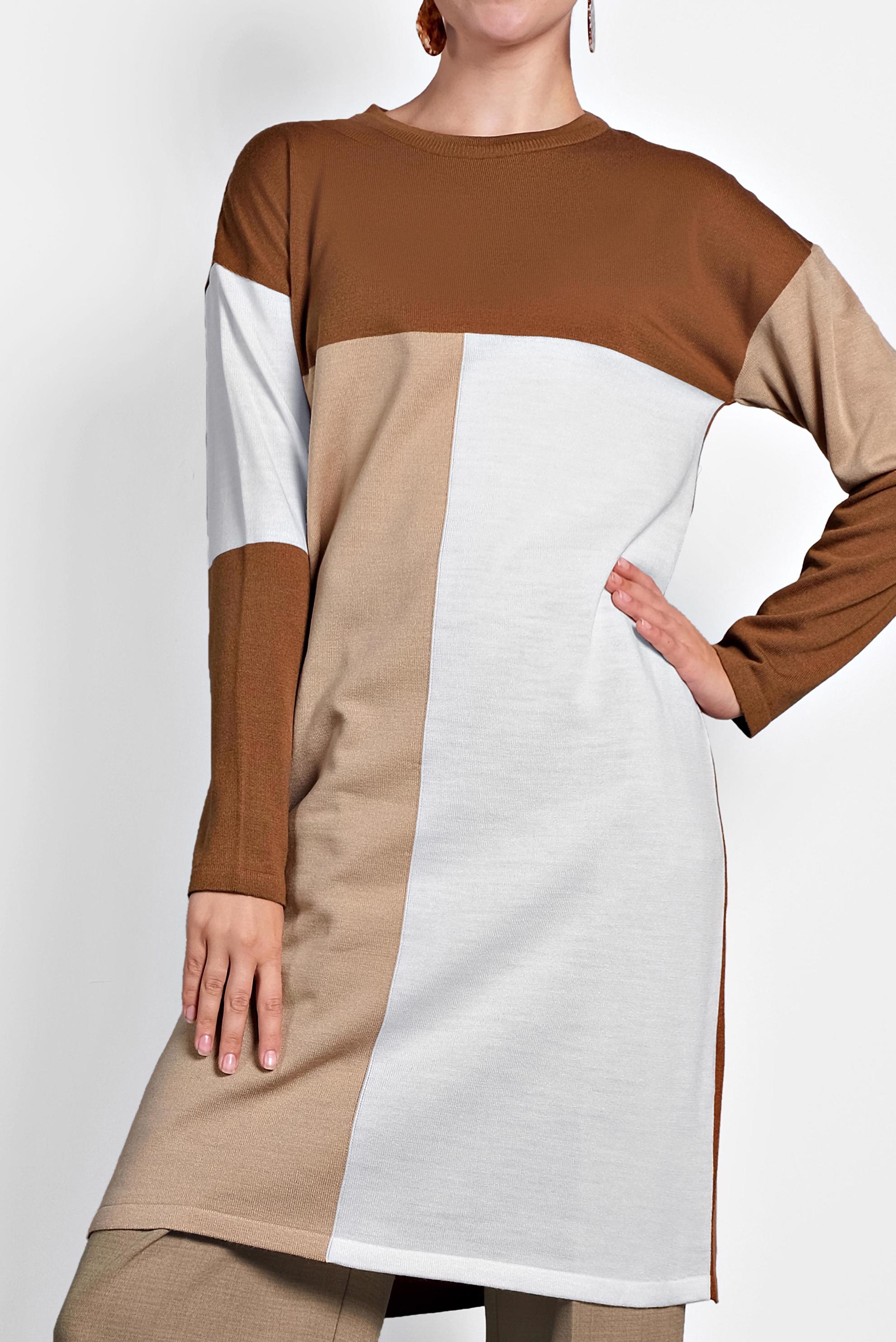 Tesettür giyim SARI BİSİKLET YAKA TRİKO TUNİK 40011