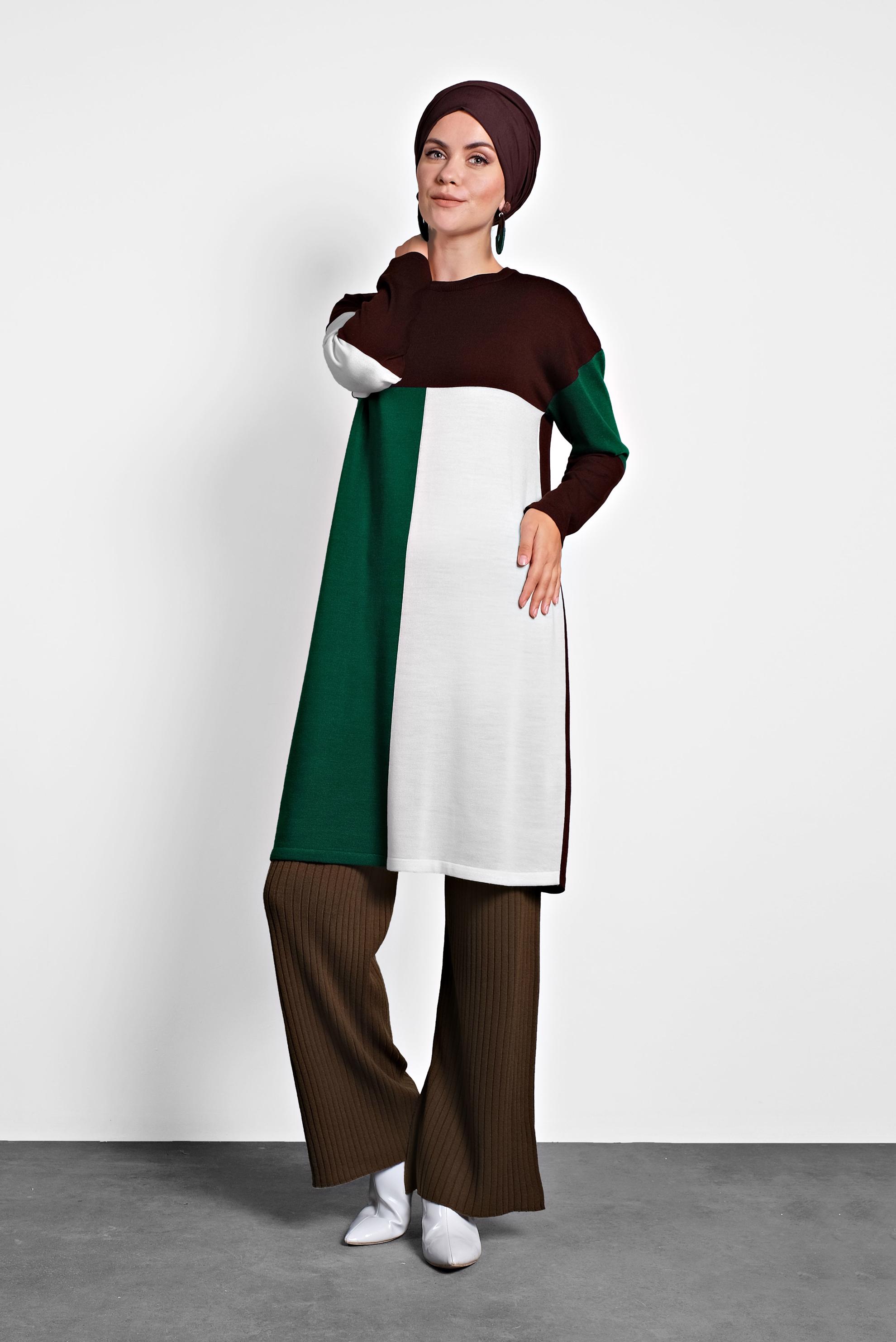 Tesettür giyim KAHVE BİSİKLET YAKA TRİKO TUNİK 40011