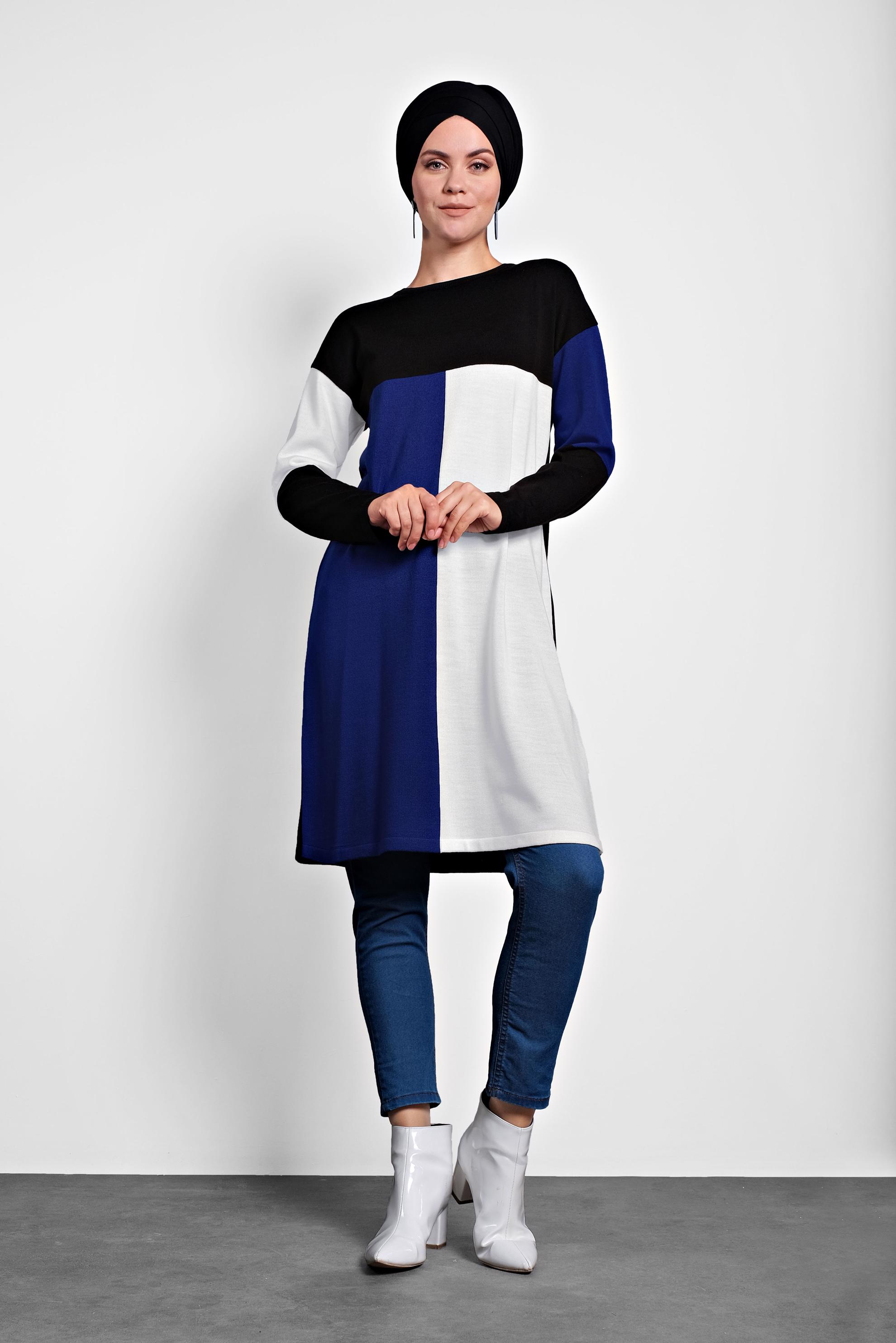 Tesettür giyim SİYAH BİSİKLET YAKA TRİKO TUNİK 40011