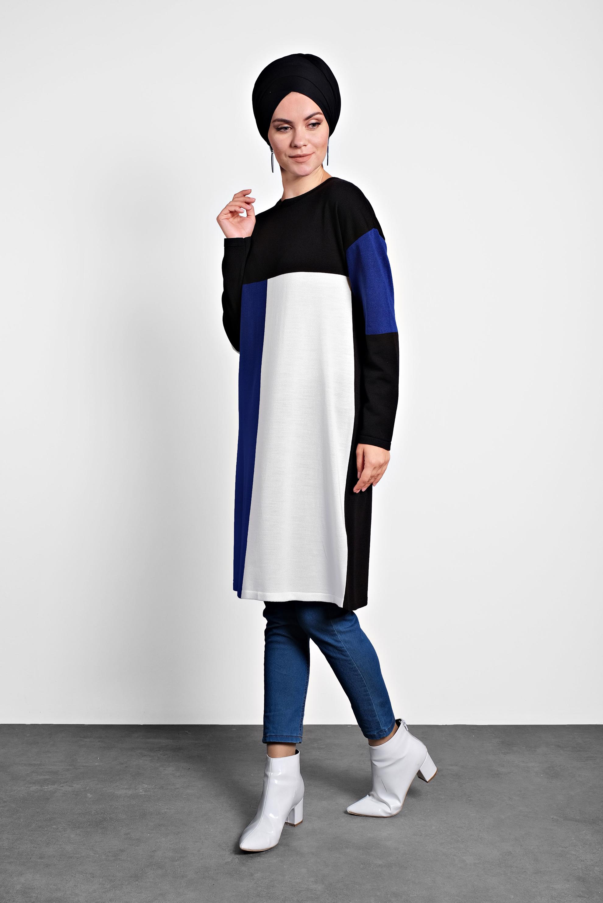 Tesettür giyim SİYAH BİSİKLET YAKA TRİKO TUNİK 40011