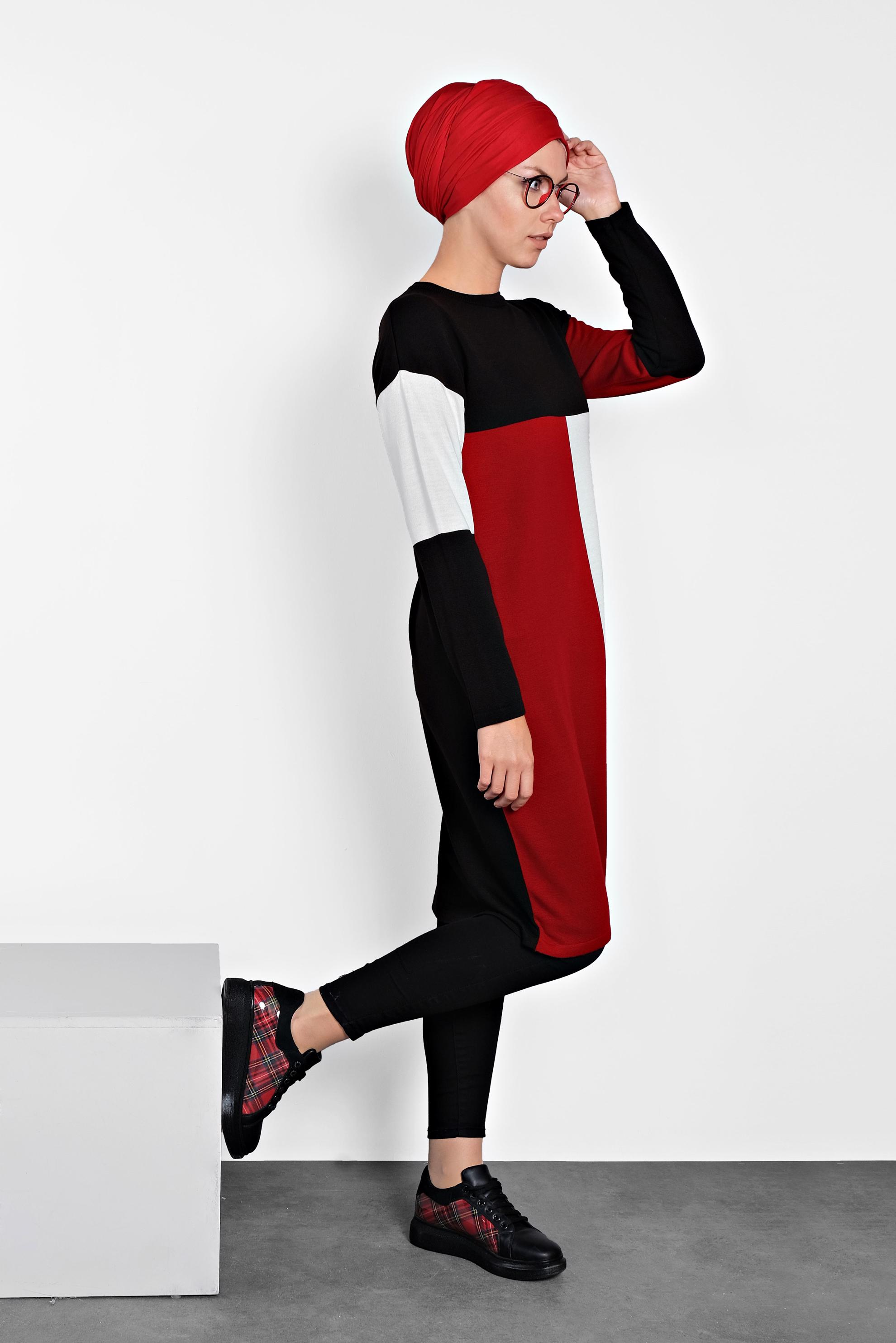 Tesettür giyim SİYAH BİSİKLET YAKA TRİKO TUNİK 40011