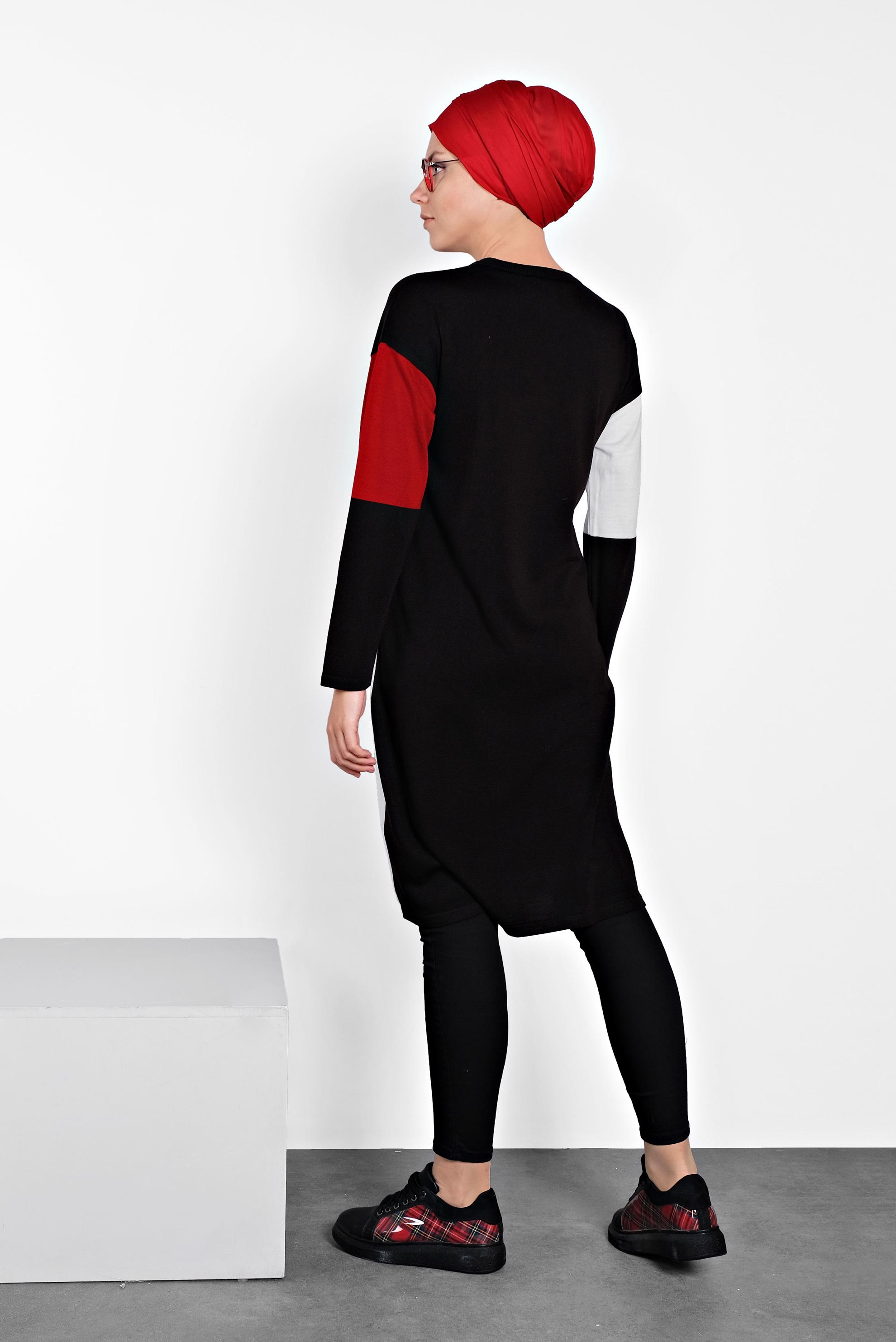 Tesettür giyim SİYAH BİSİKLET YAKA TRİKO TUNİK 40011