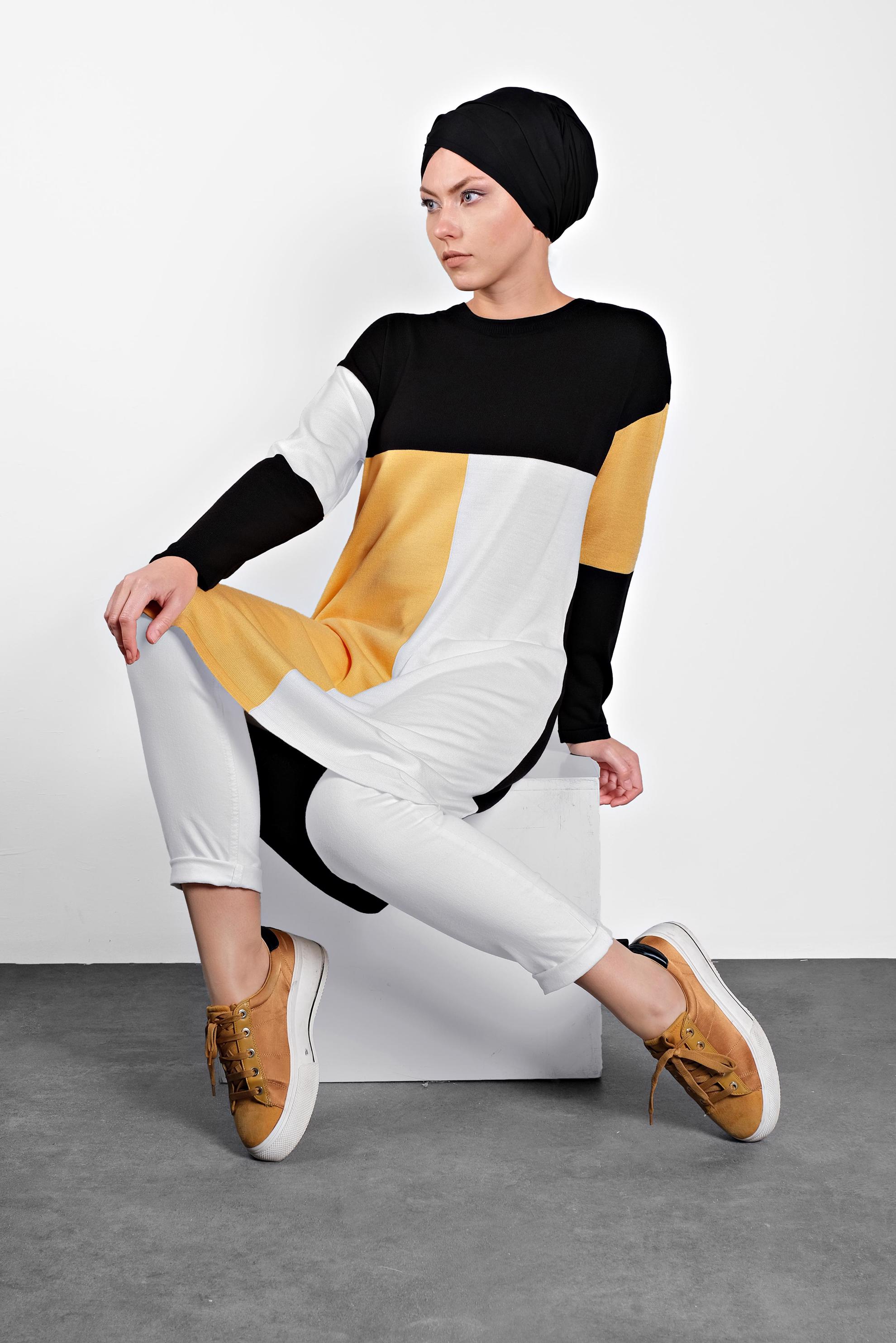 Tesettür giyim SİYAH BİSİKLET YAKA TRİKO TUNİK 40011