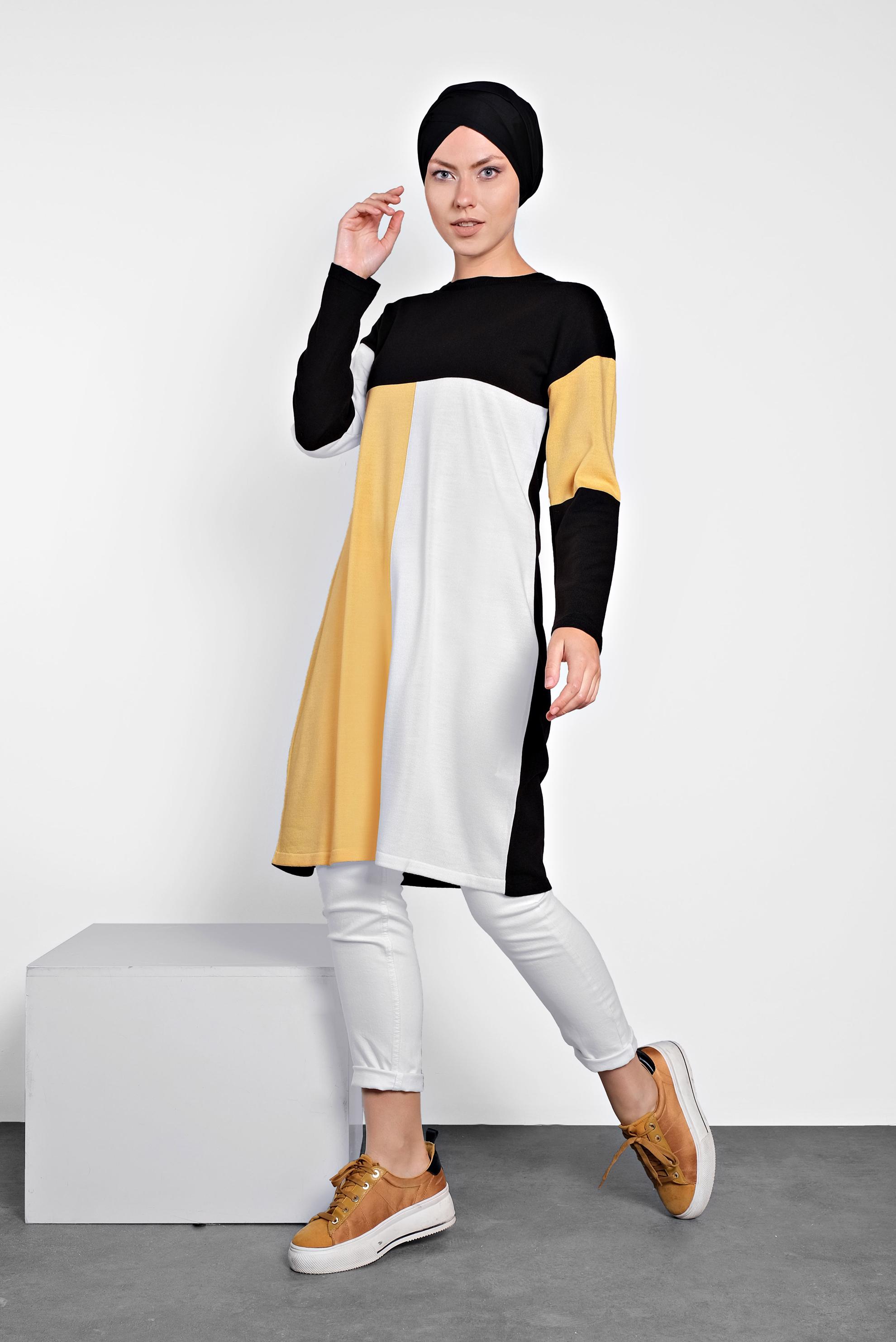 Tesettür giyim SİYAH BİSİKLET YAKA TRİKO TUNİK 40011