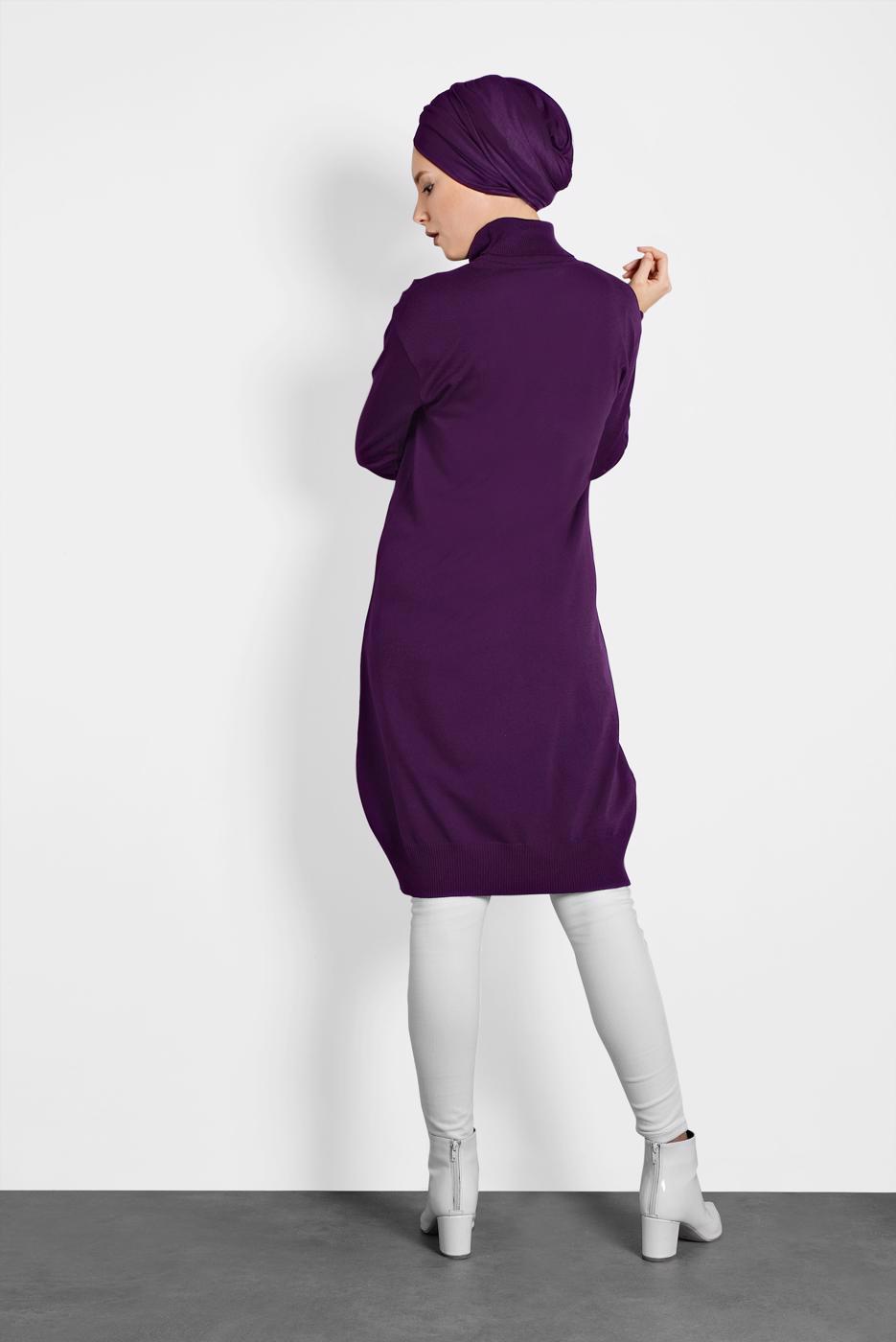 Tesettür giyim MÜRDÜM BALIKÇI YAKA KOLLARI İNCİ DETAYLI TRİKO TUNİK 40023 