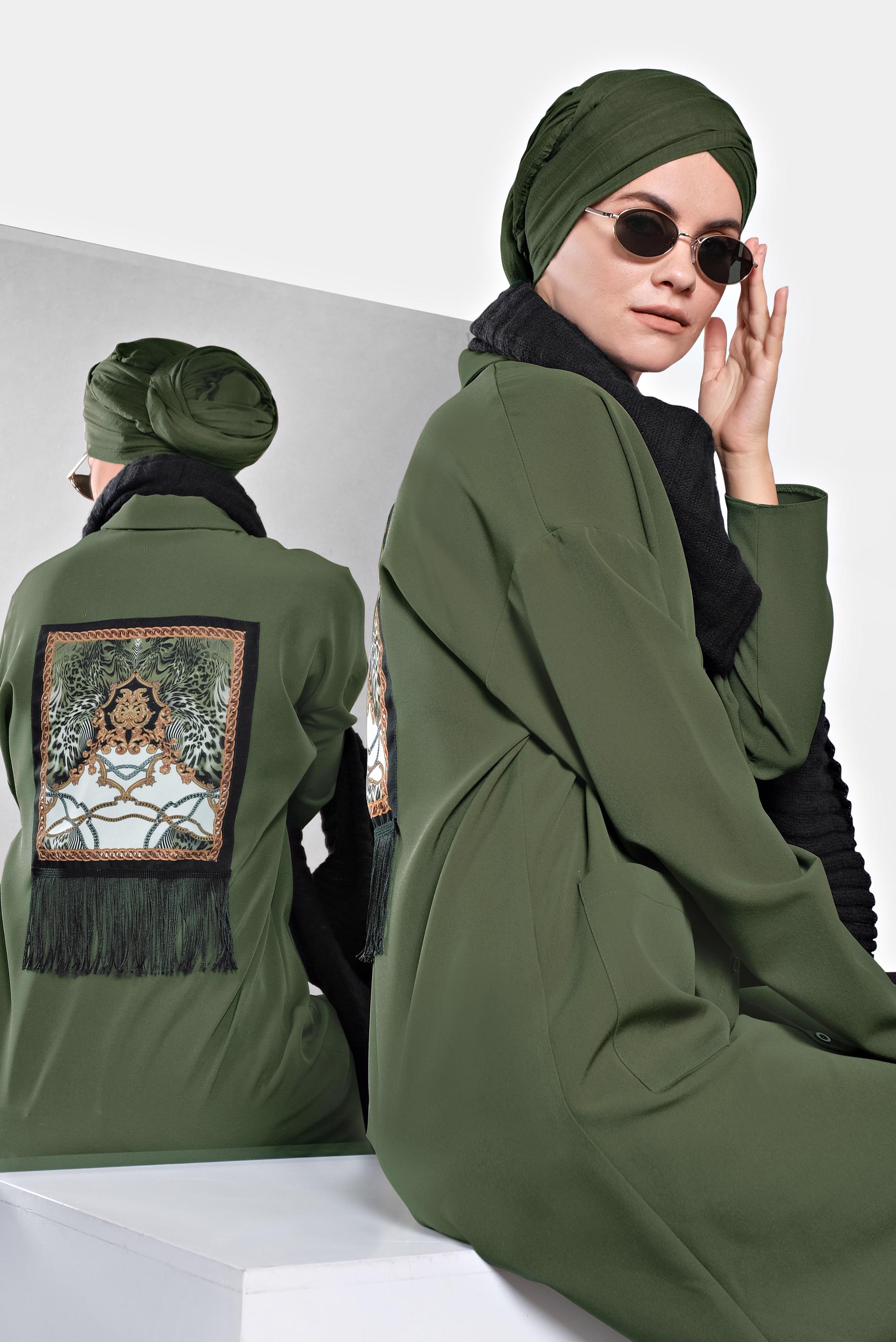 Tesettür giyim HAKİ BASKILI DÜĞMELİ TUNİK 40113 