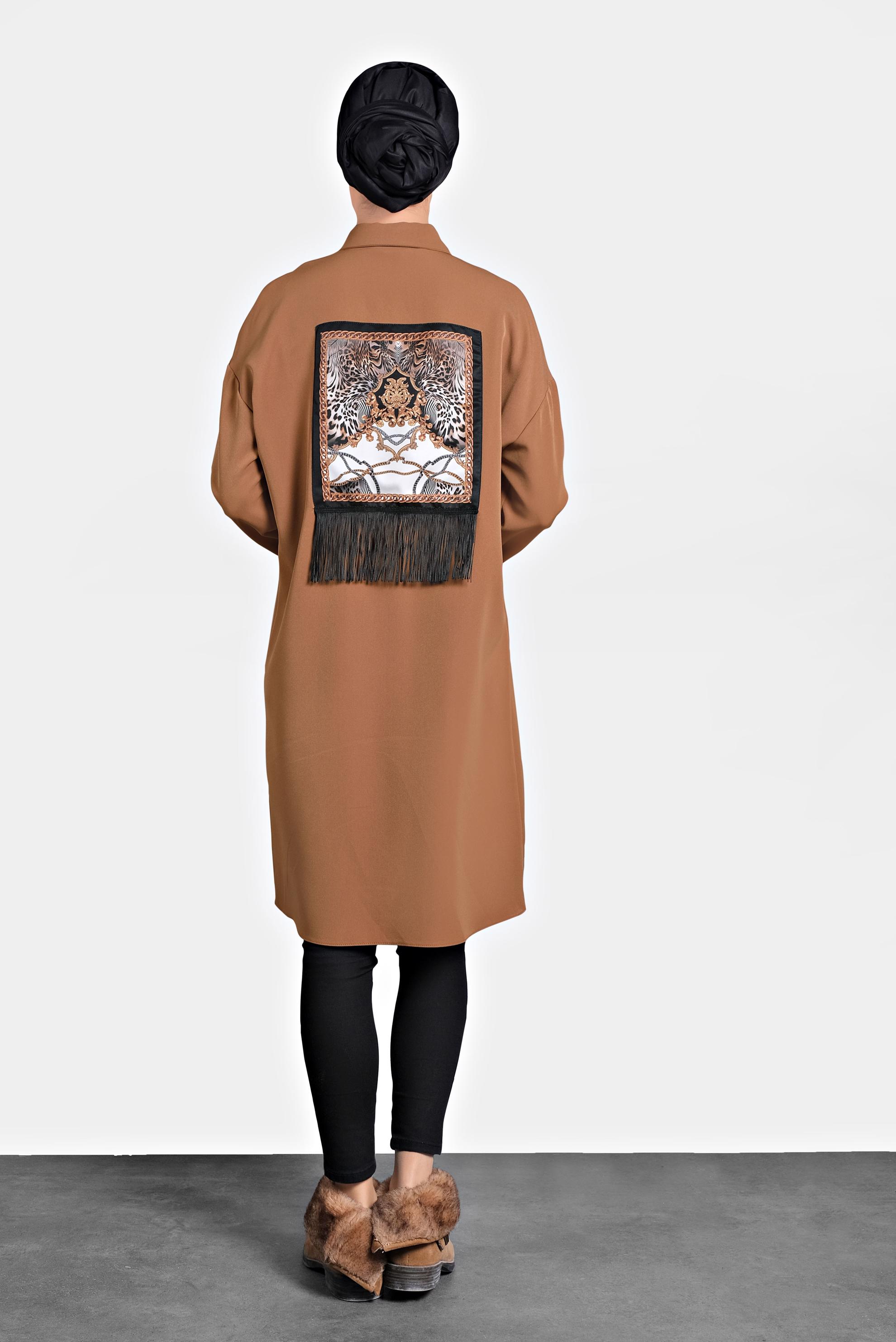 Tesettür giyim TABA BASKILI DÜĞMELİ TUNİK 40113 