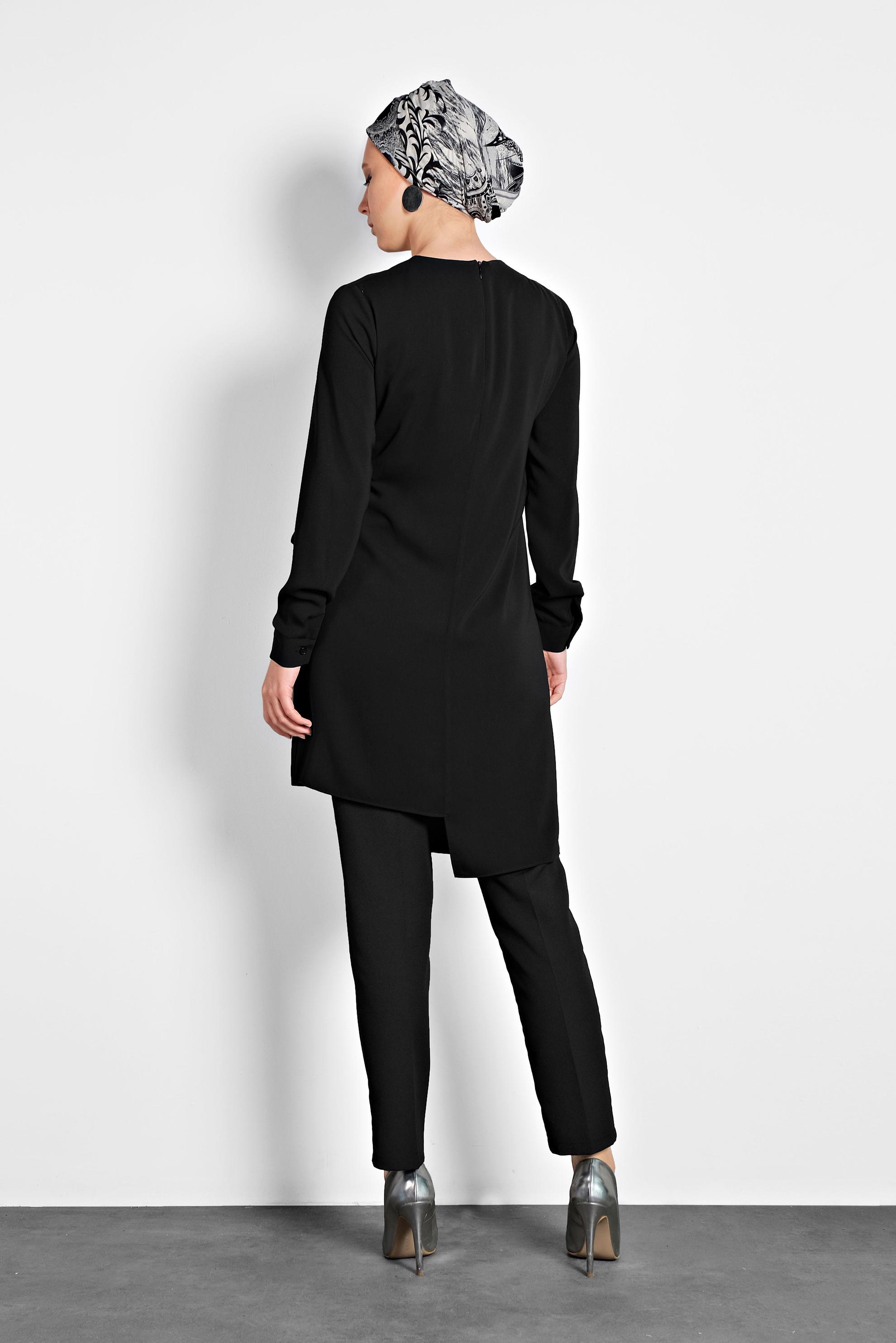 Tesettür giyim SİYAH YANDAN BAĞLAMALI TUNİK 40115