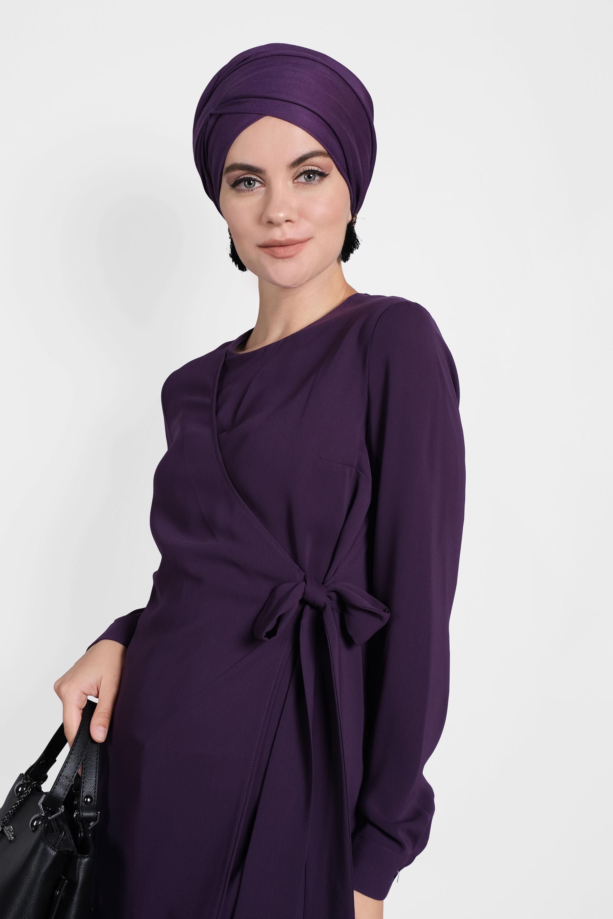 Tesettür giyim MOR YANDAN BAĞLAMALI TUNİK 40115