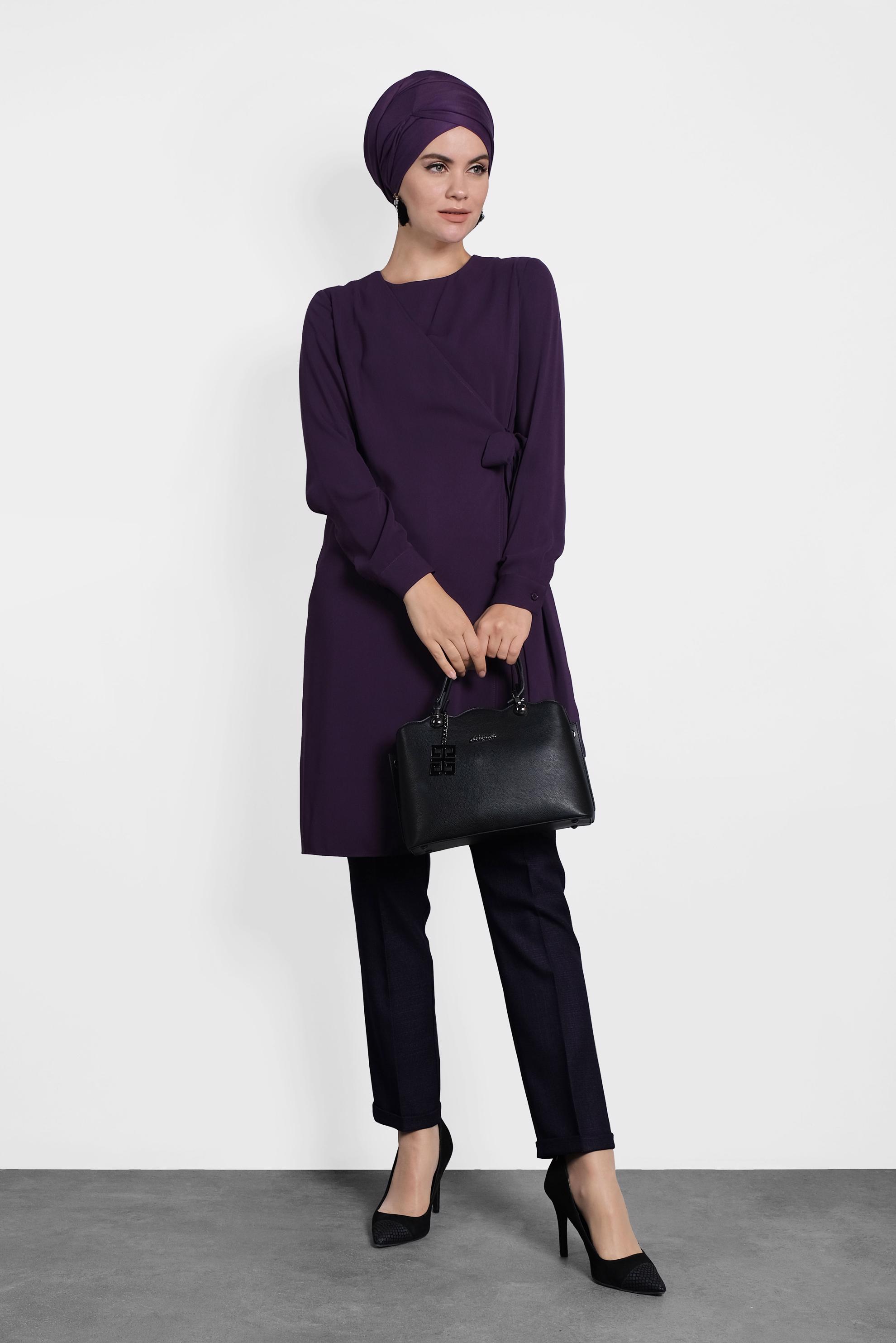 Tesettür giyim MOR YANDAN BAĞLAMALI TUNİK 40115