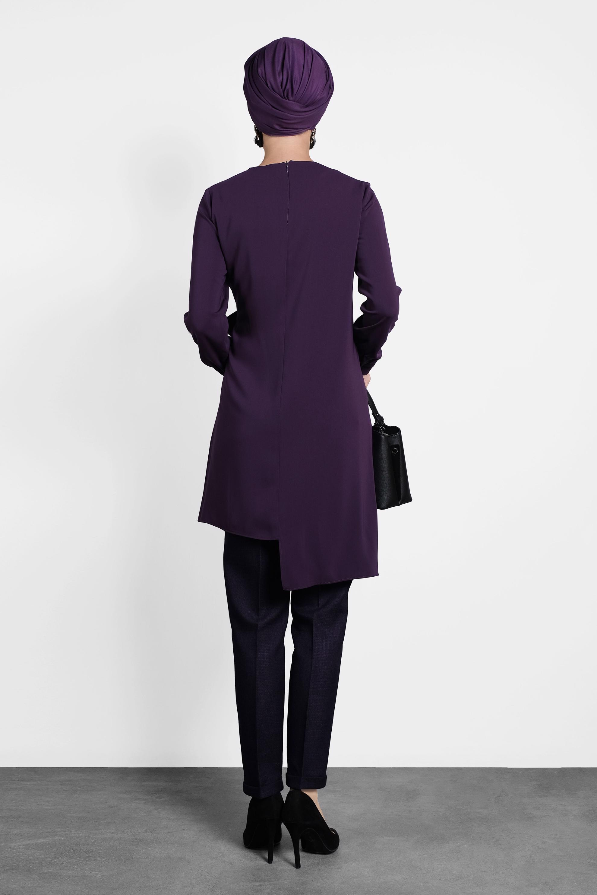 Tesettür giyim MOR YANDAN BAĞLAMALI TUNİK 40115