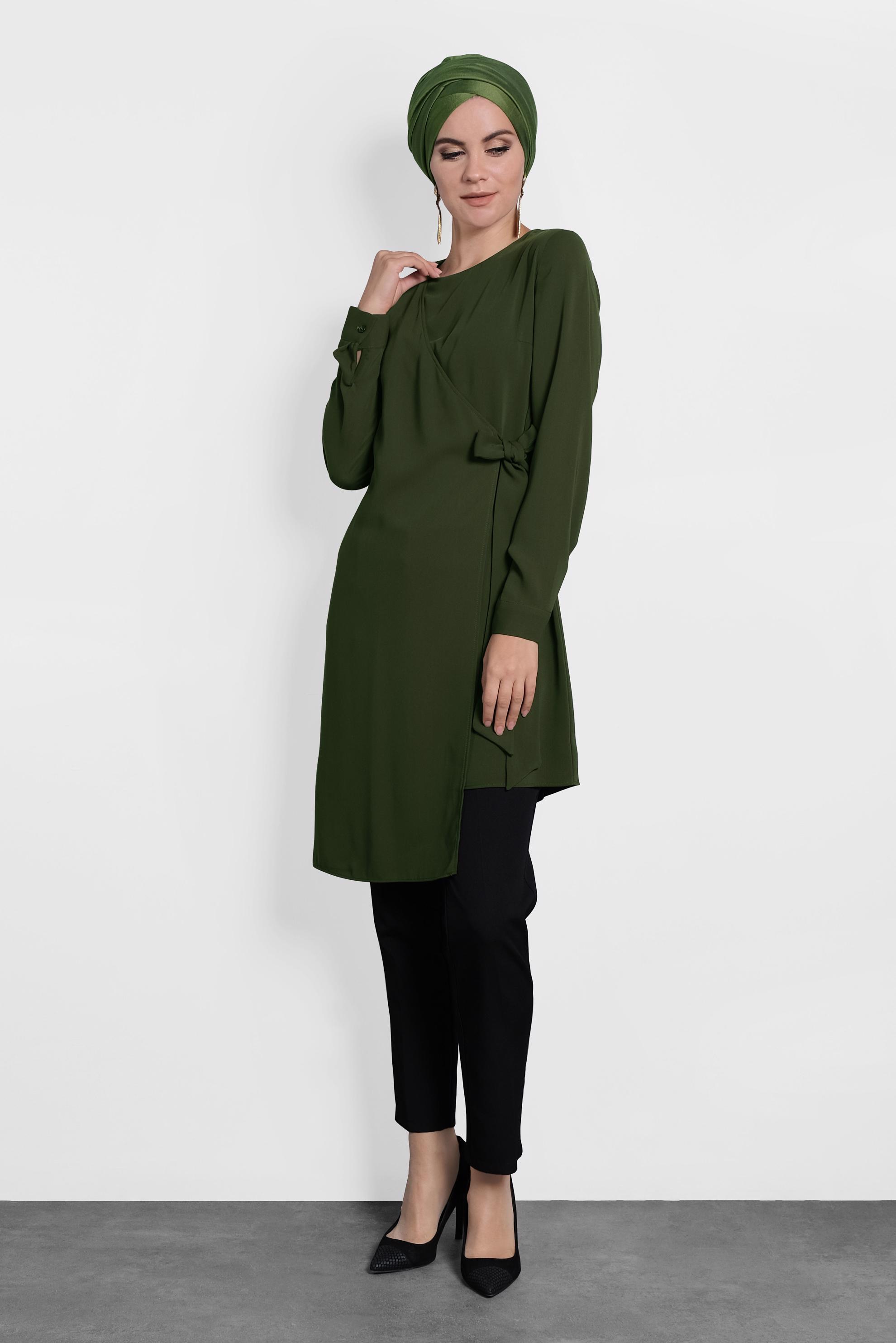Tesettür giyim HAKİ YANDAN BAĞLAMALI TUNİK 40115