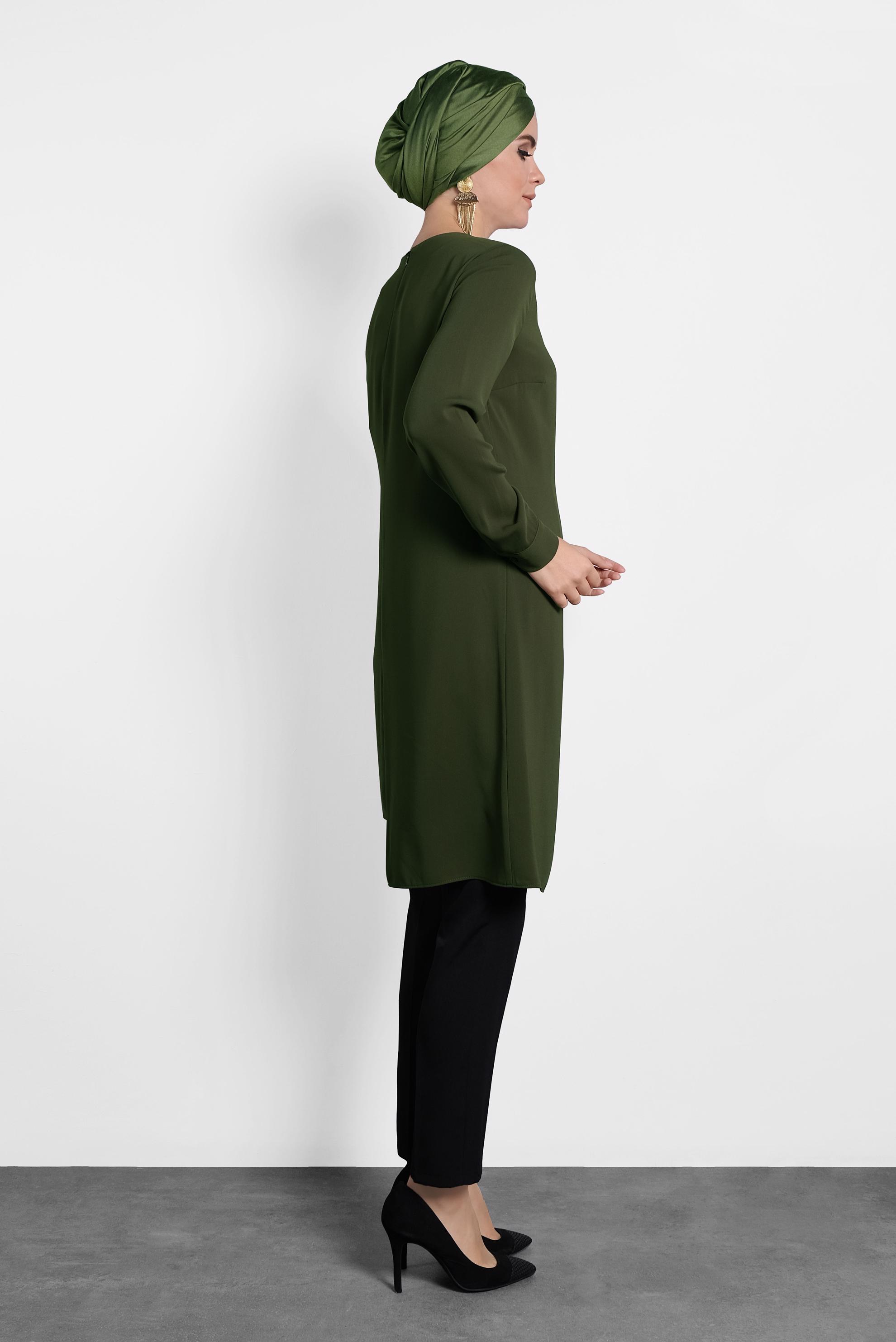 Tesettür giyim HAKİ YANDAN BAĞLAMALI TUNİK 40115