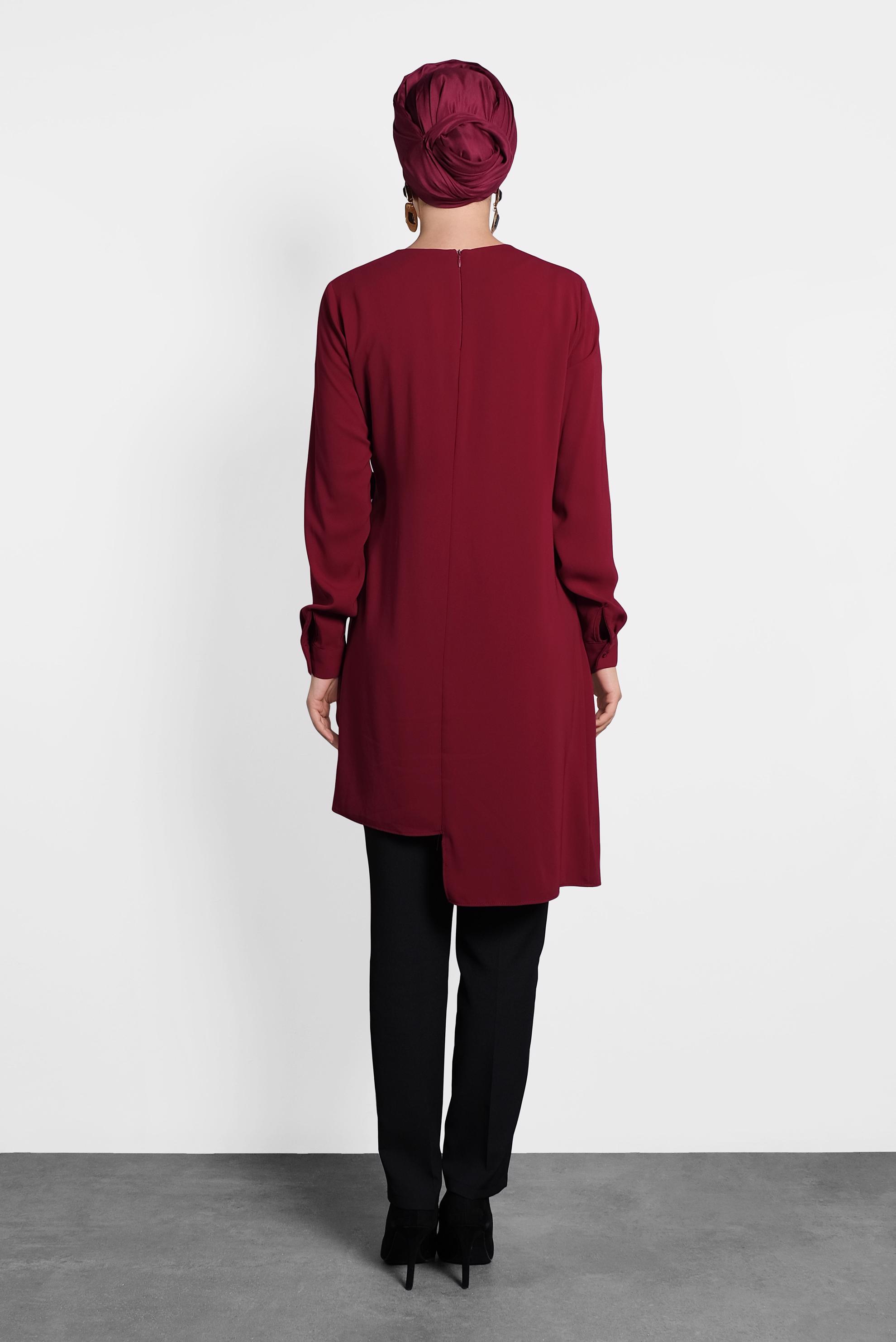 Tesettür giyim BORDO YANDAN BAĞLAMALI TUNİK 40115