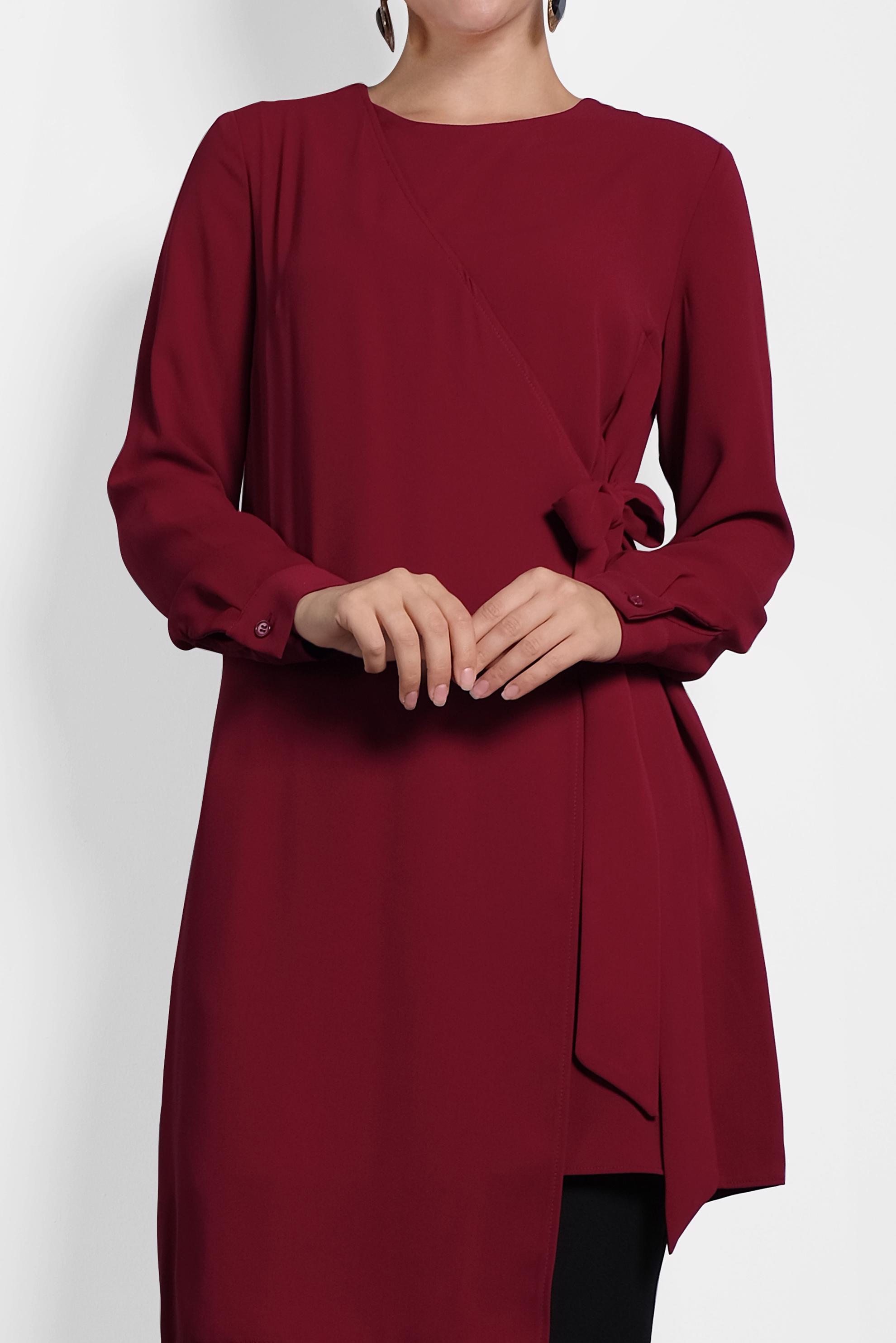 Tesettür giyim BORDO YANDAN BAĞLAMALI TUNİK 40115