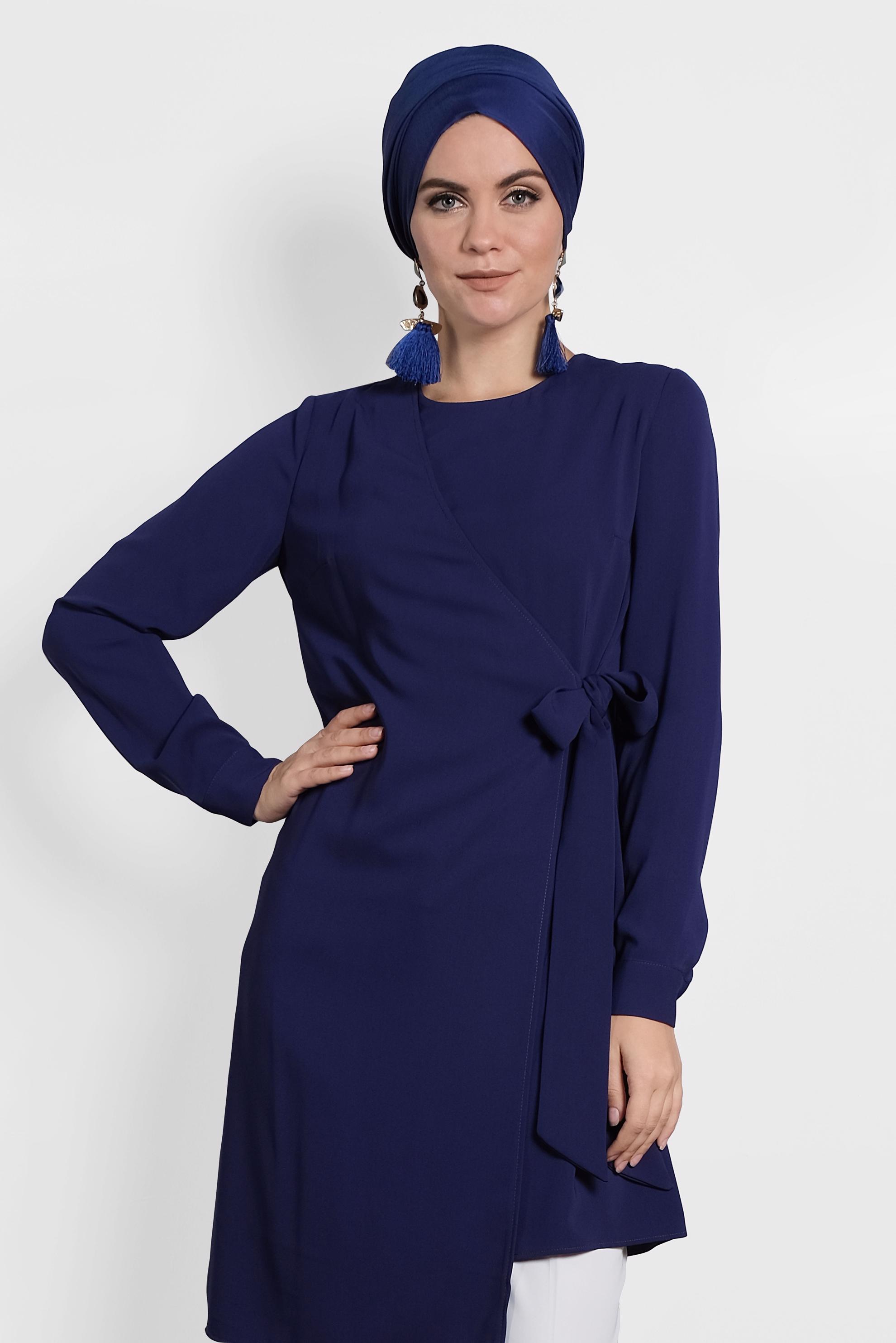 Tesettür giyim LACİVERT YANDAN BAĞLAMALI TUNİK 40115