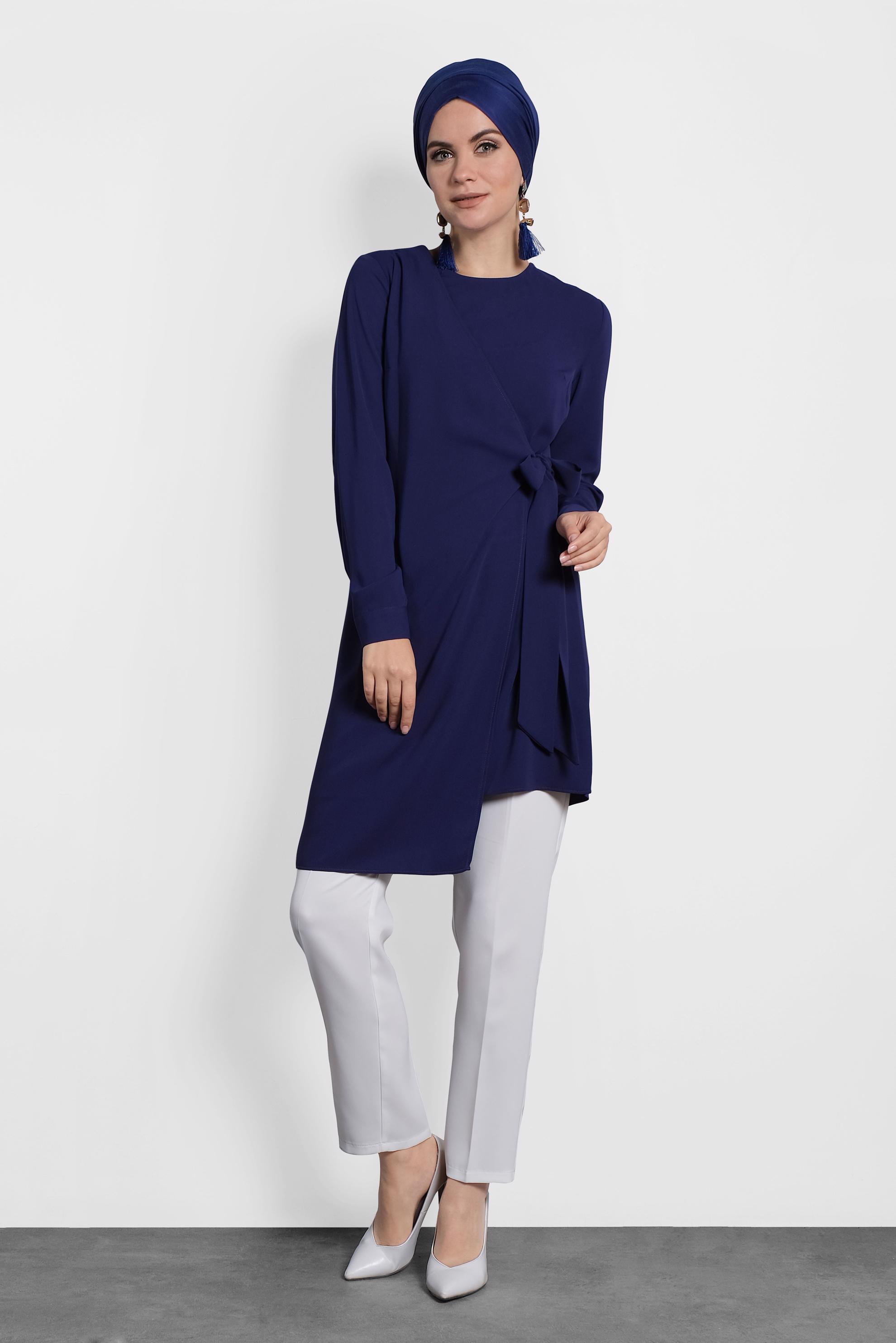 Tesettür giyim LACİVERT YANDAN BAĞLAMALI TUNİK 40115