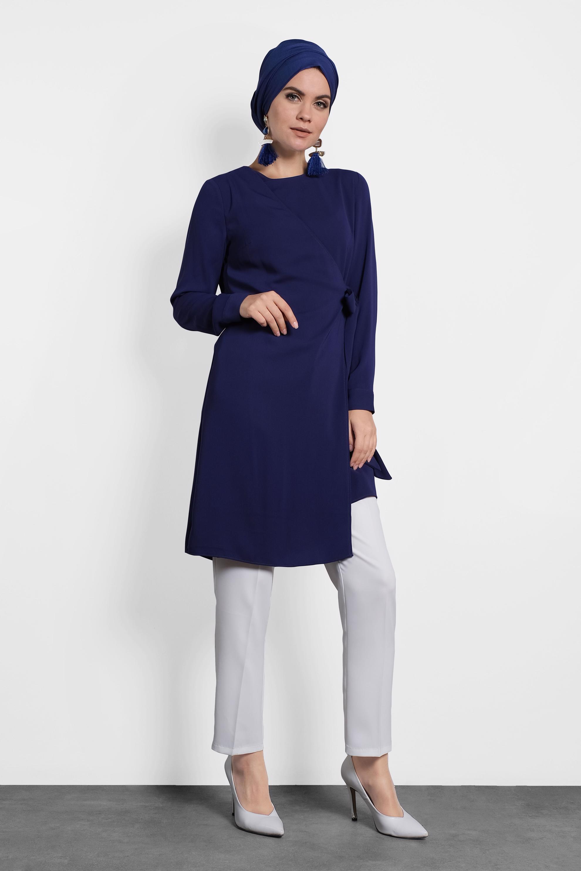 Tesettür giyim LACİVERT YANDAN BAĞLAMALI TUNİK 40115