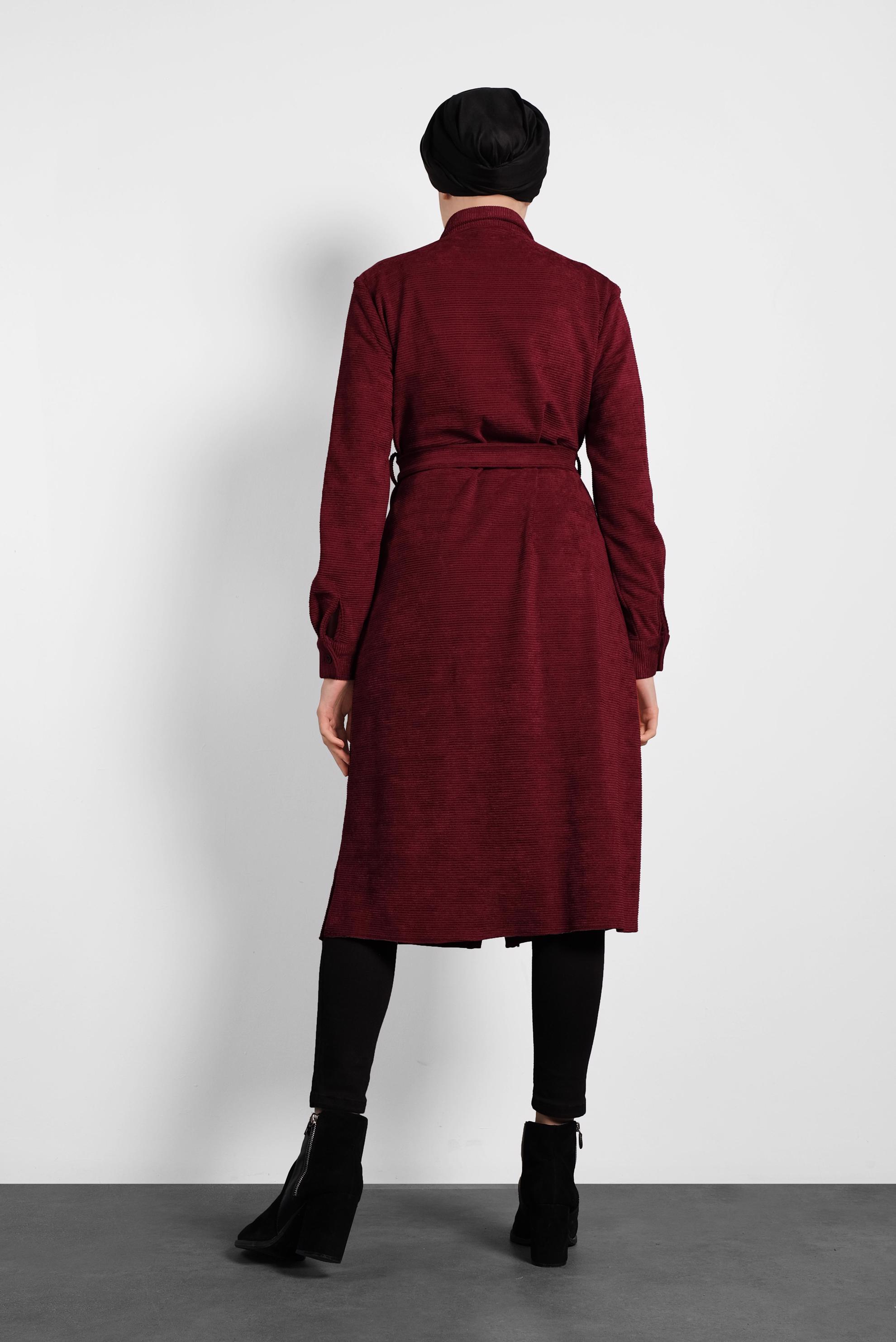 Tesettür giyim BORDO KEMERLİ KADİFE TUNİK 40285 