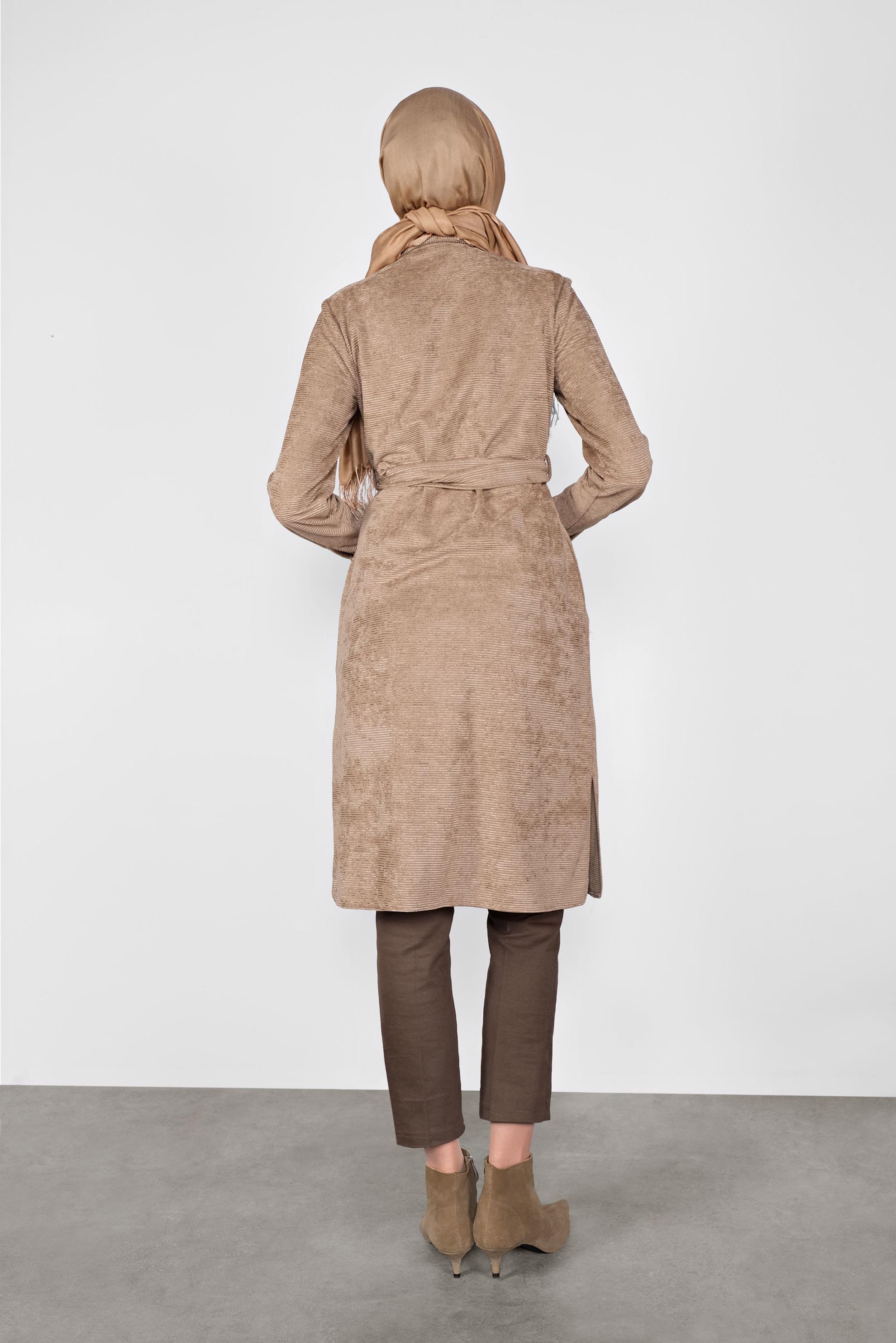 Tesettür giyim KAHVE KEMERLİ KADİFE TUNİK 40285 