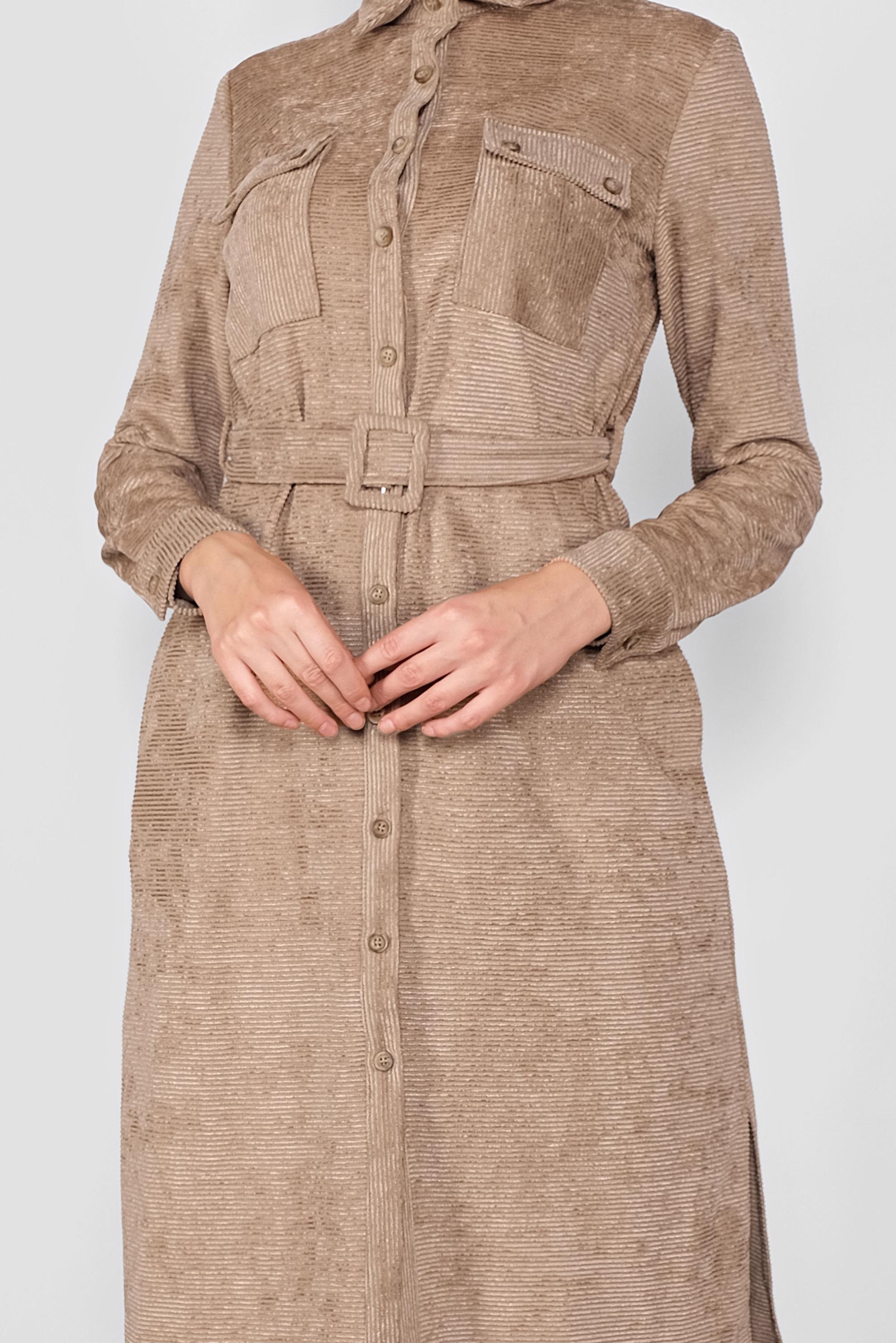 Tesettür giyim KAHVE KEMERLİ KADİFE TUNİK 40285 