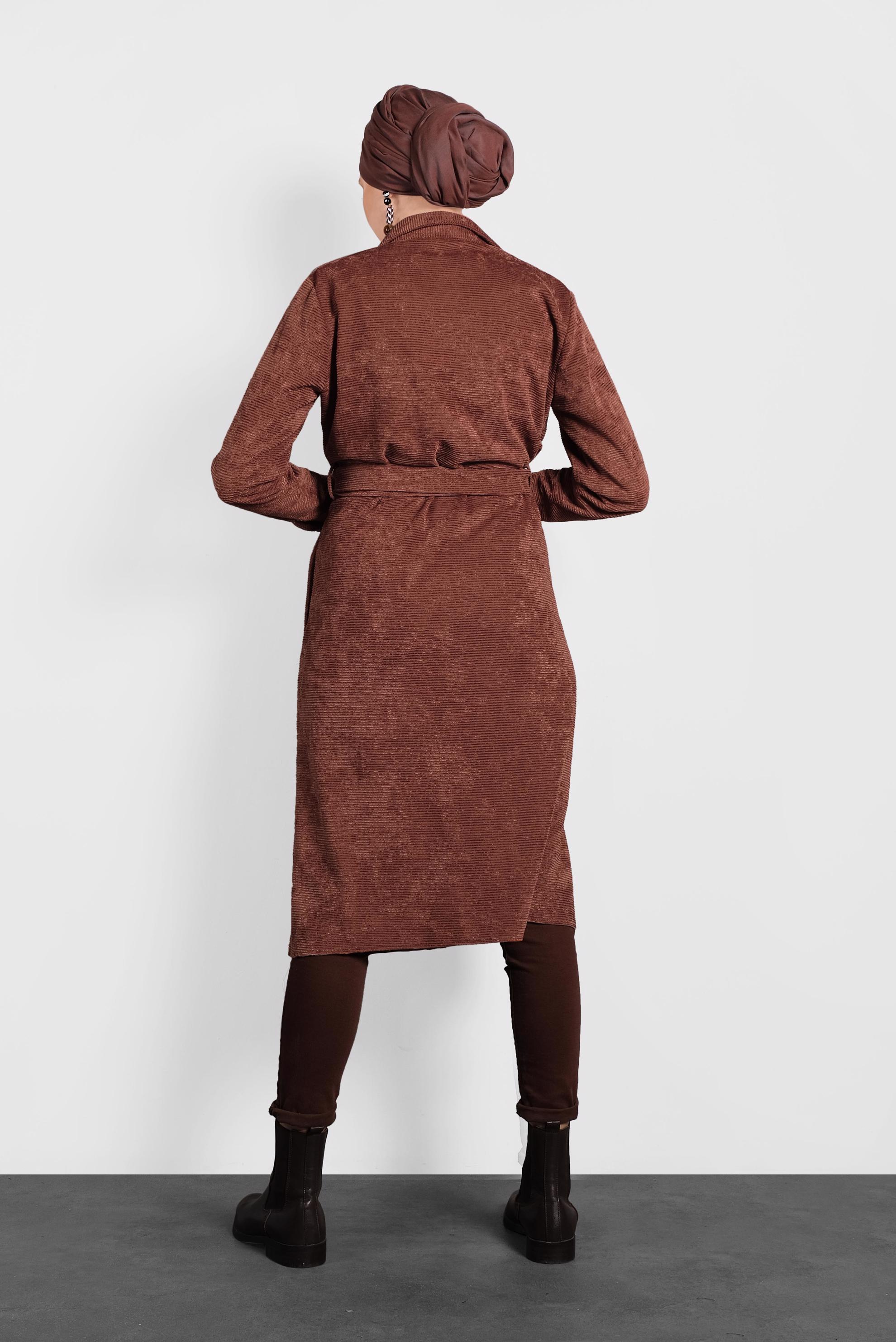 Tesettür giyim TURUNCU KEMERLİ KADİFE TUNİK 40285 