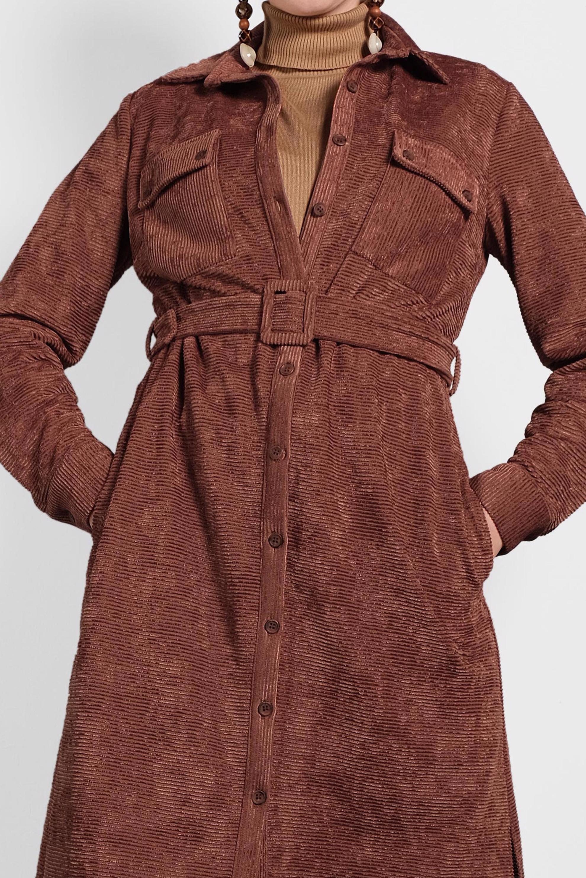 Tesettür giyim TURUNCU KEMERLİ KADİFE TUNİK 40285 