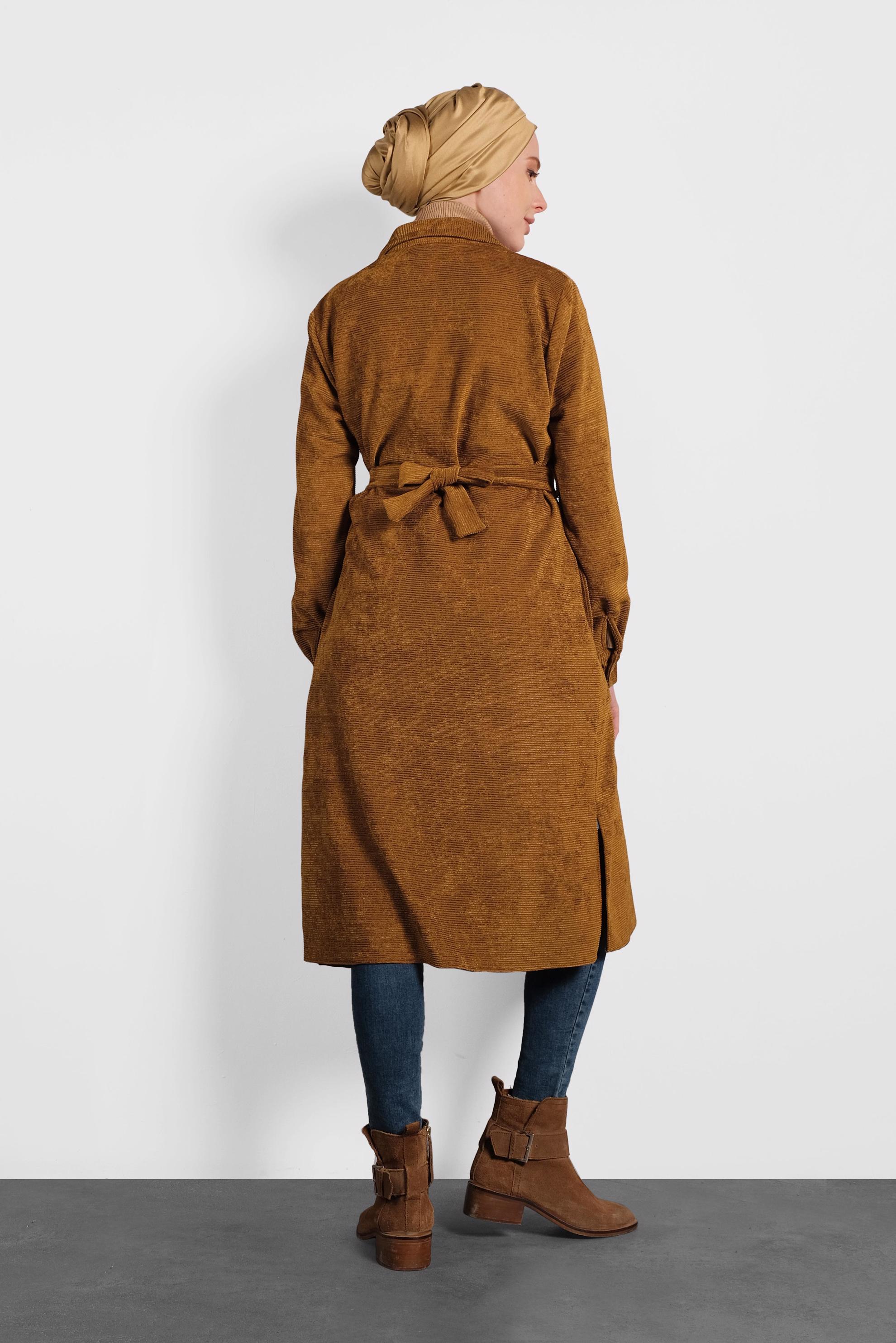 Tesettür giyim TABA KEMERLİ KADİFE TUNİK 40285 