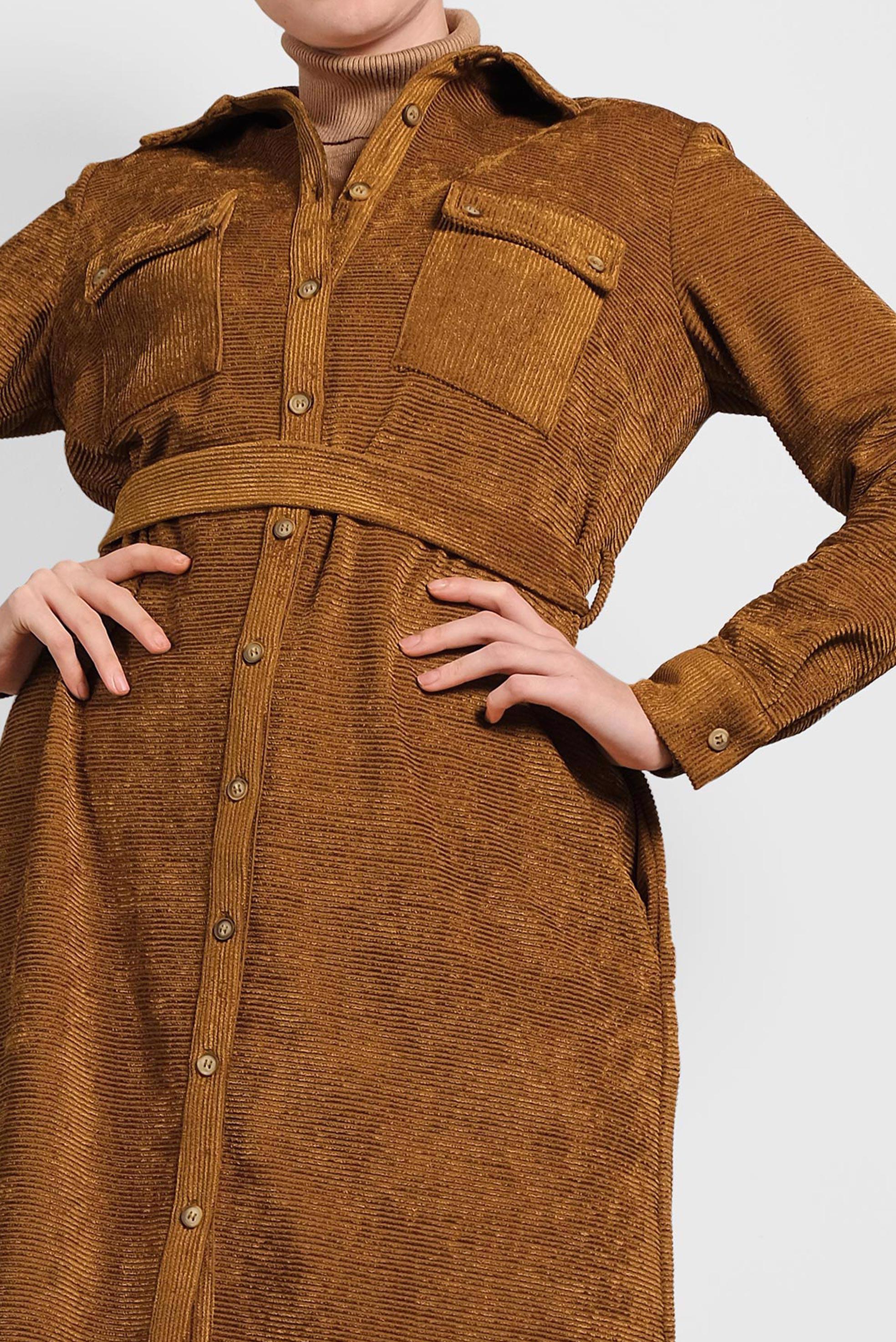 Tesettür giyim TABA KEMERLİ KADİFE TUNİK 40285 