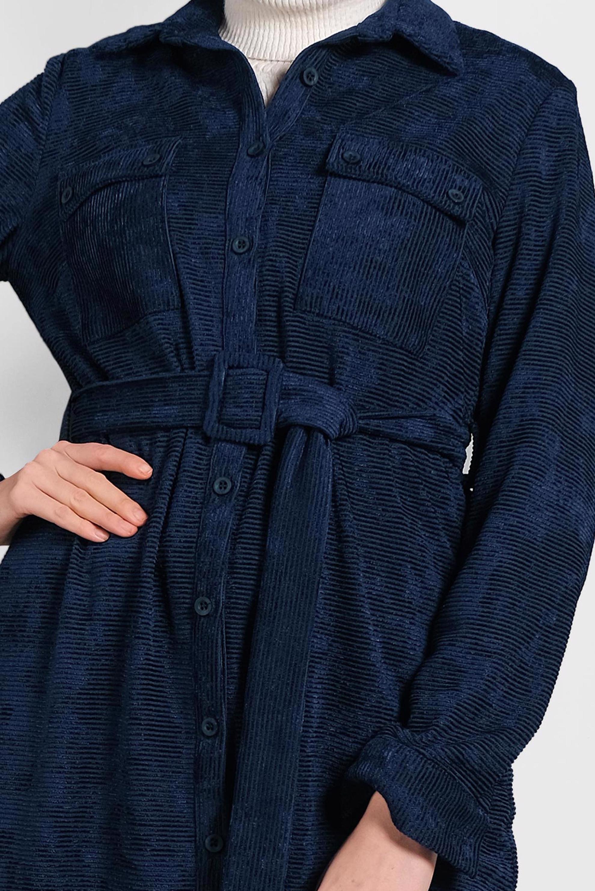 Tesettür giyim LACİVERT KEMERLİ KADİFE TUNİK 40285 