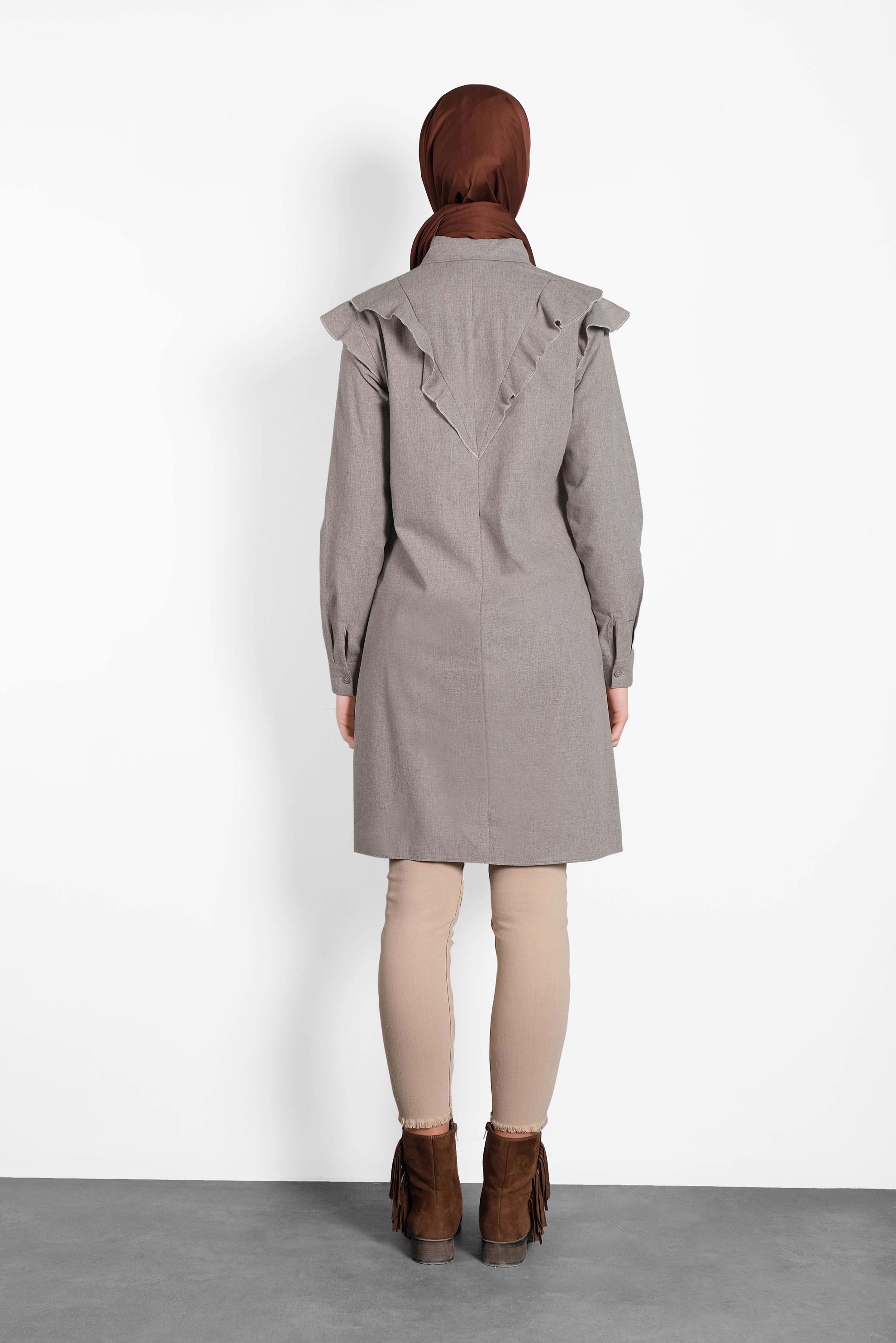 Tesettür giyim BEJ PAMUKLU FIRFIRLI TUNİK 40308