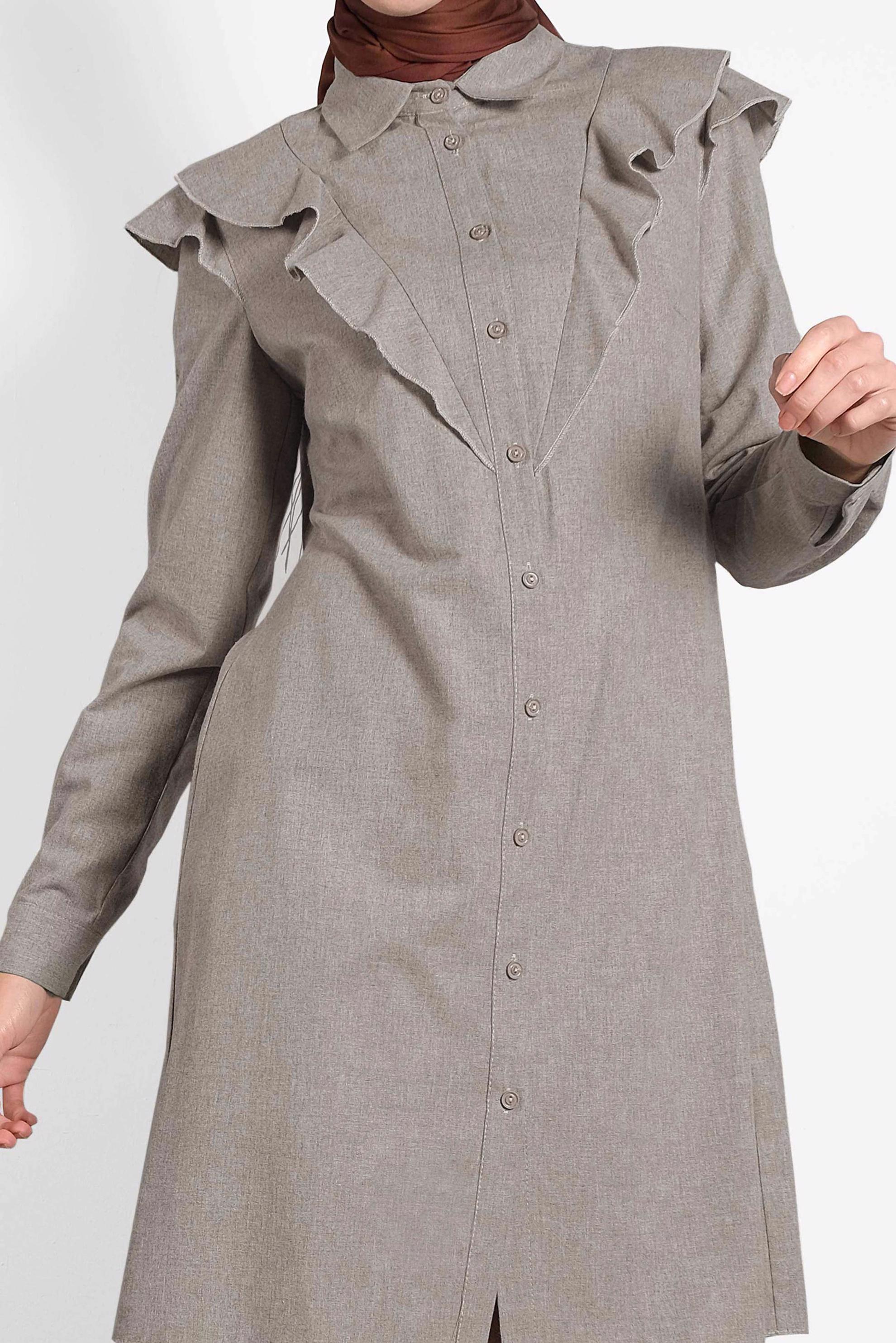 Tesettür giyim BEJ PAMUKLU FIRFIRLI TUNİK 40308