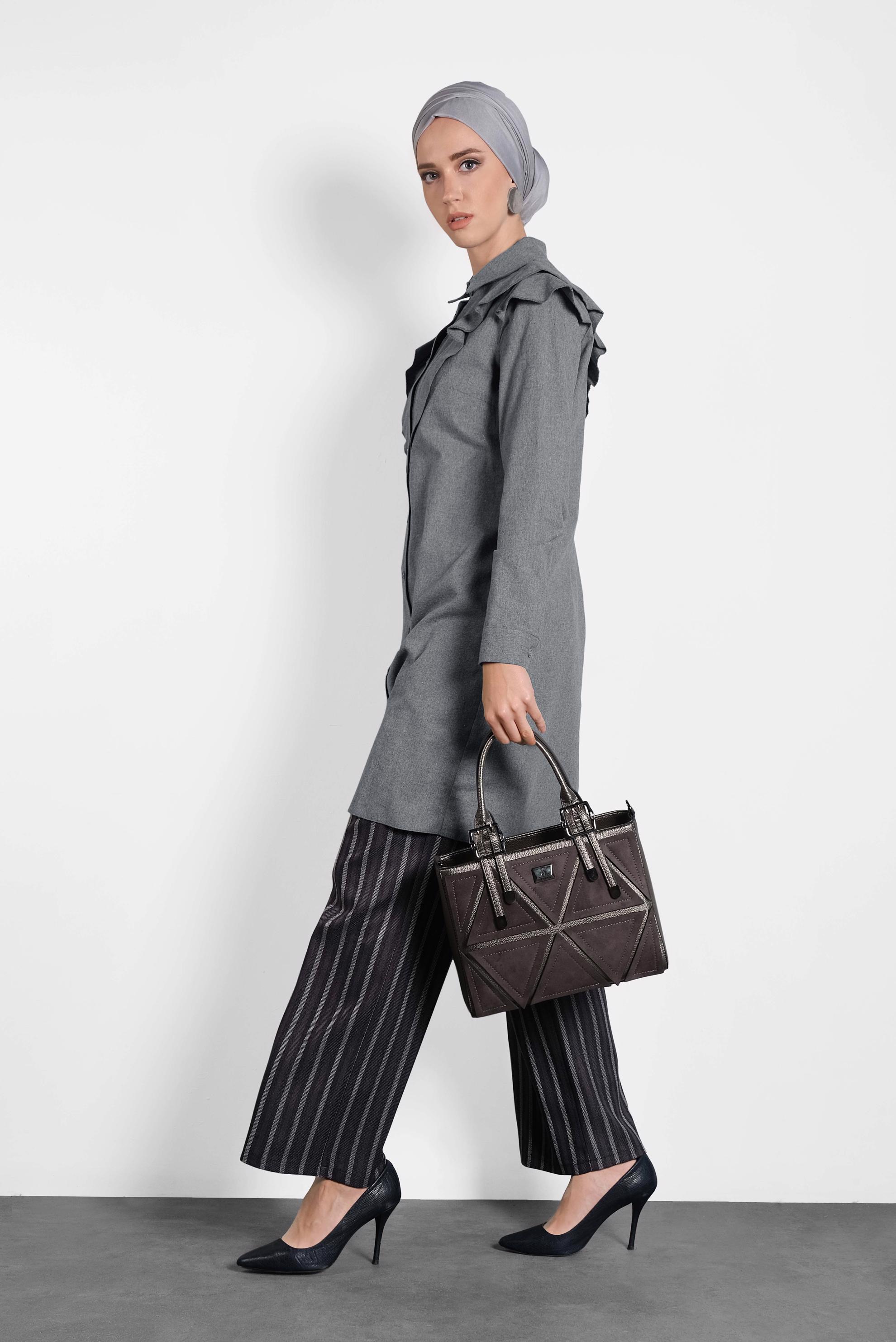 Tesettür giyim GRİ PAMUKLU FIRFIRLI TUNİK 40308