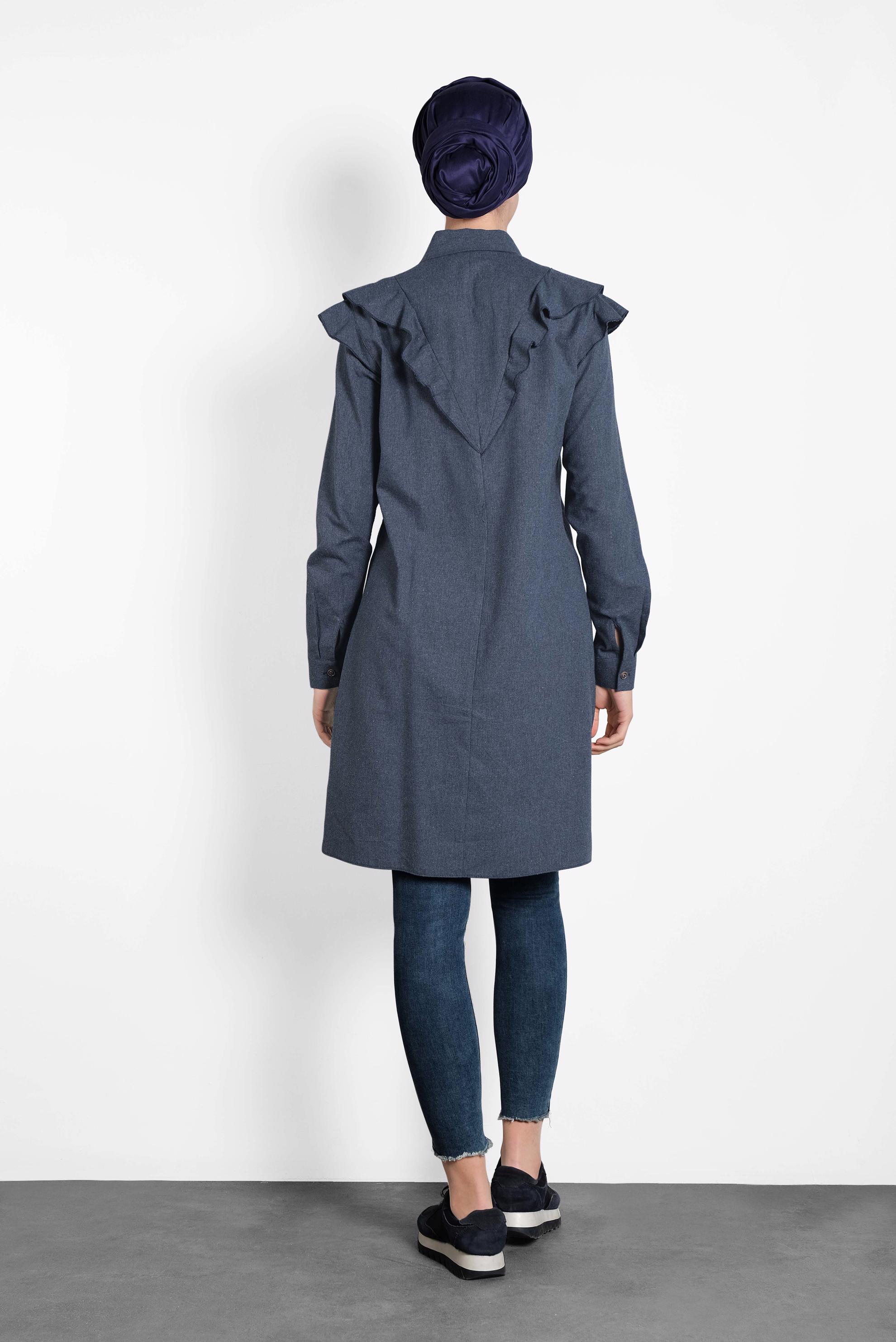 Tesettür giyim LACİVERT PAMUKLU FIRFIRLI TUNİK 40308