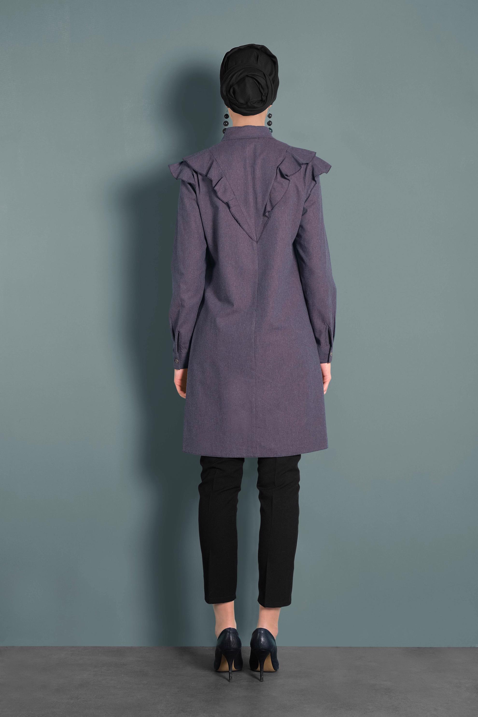 Tesettür giyim LACİVERT PAMUKLU FIRFIRLI TUNİK 40308