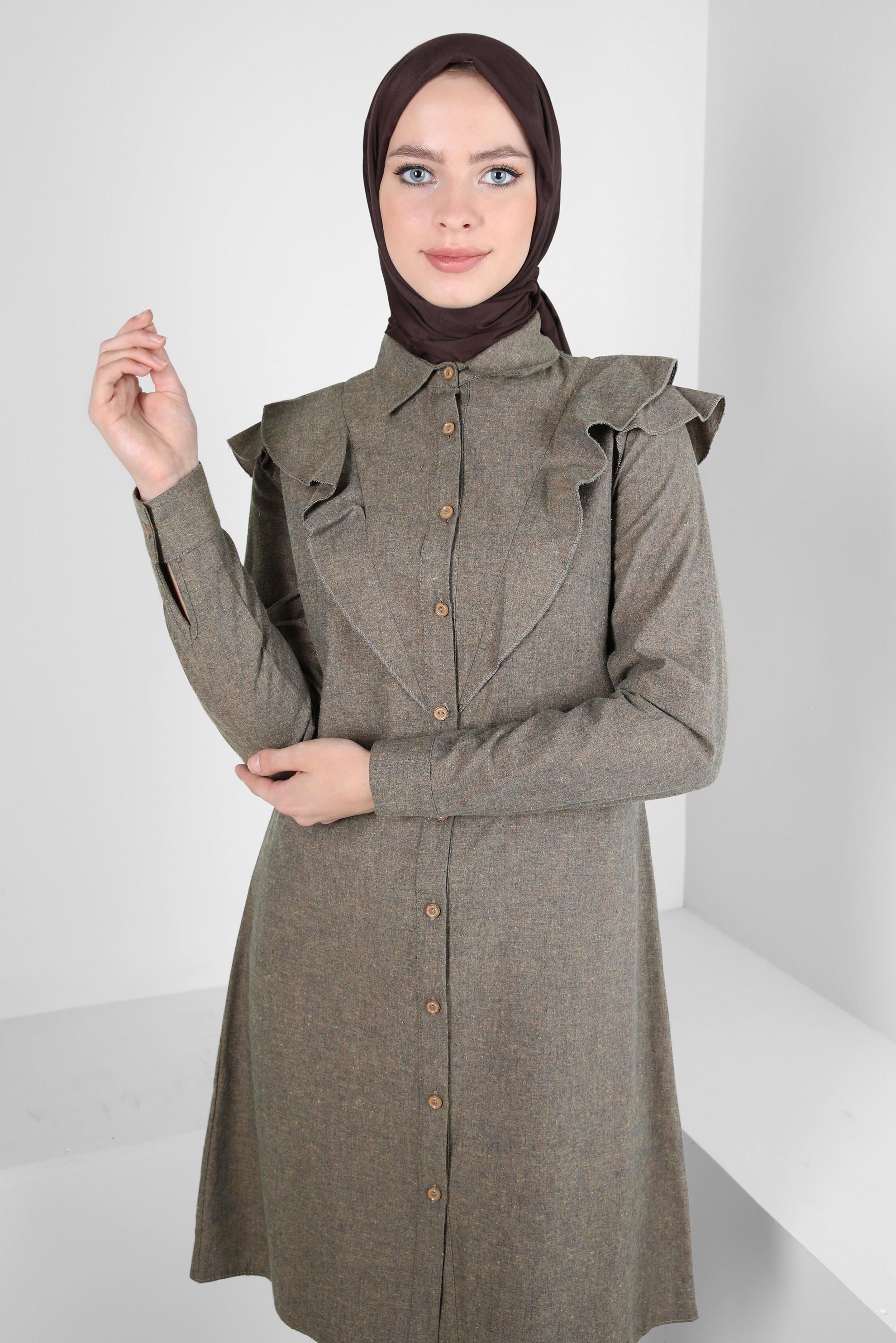 Tesettür giyim LACİVERT PAMUKLU FIRFIRLI TUNİK 40308