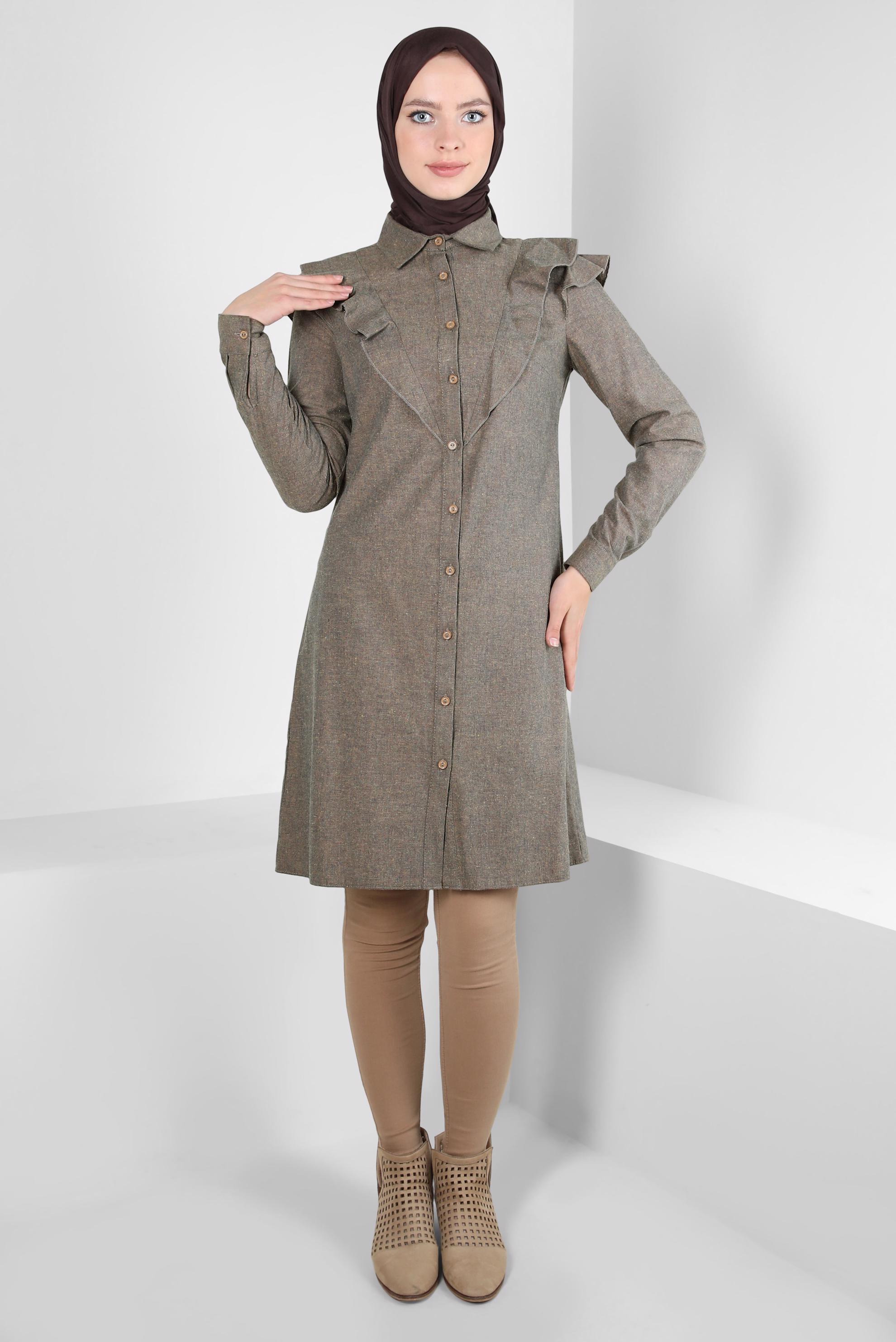 Tesettür giyim LACİVERT PAMUKLU FIRFIRLI TUNİK 40308