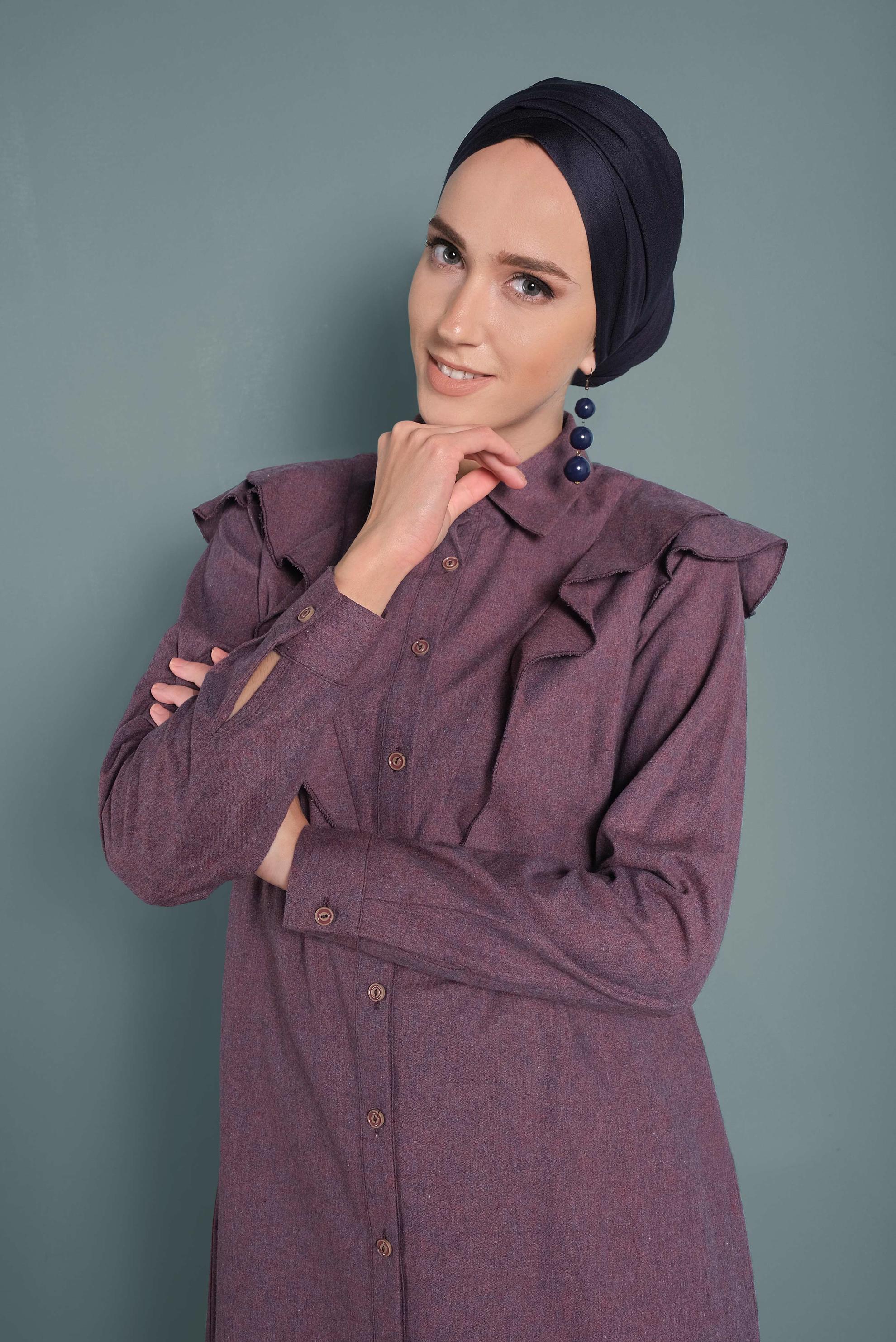 Tesettür giyim LACİVERT PAMUKLU FIRFIRLI TUNİK 40308