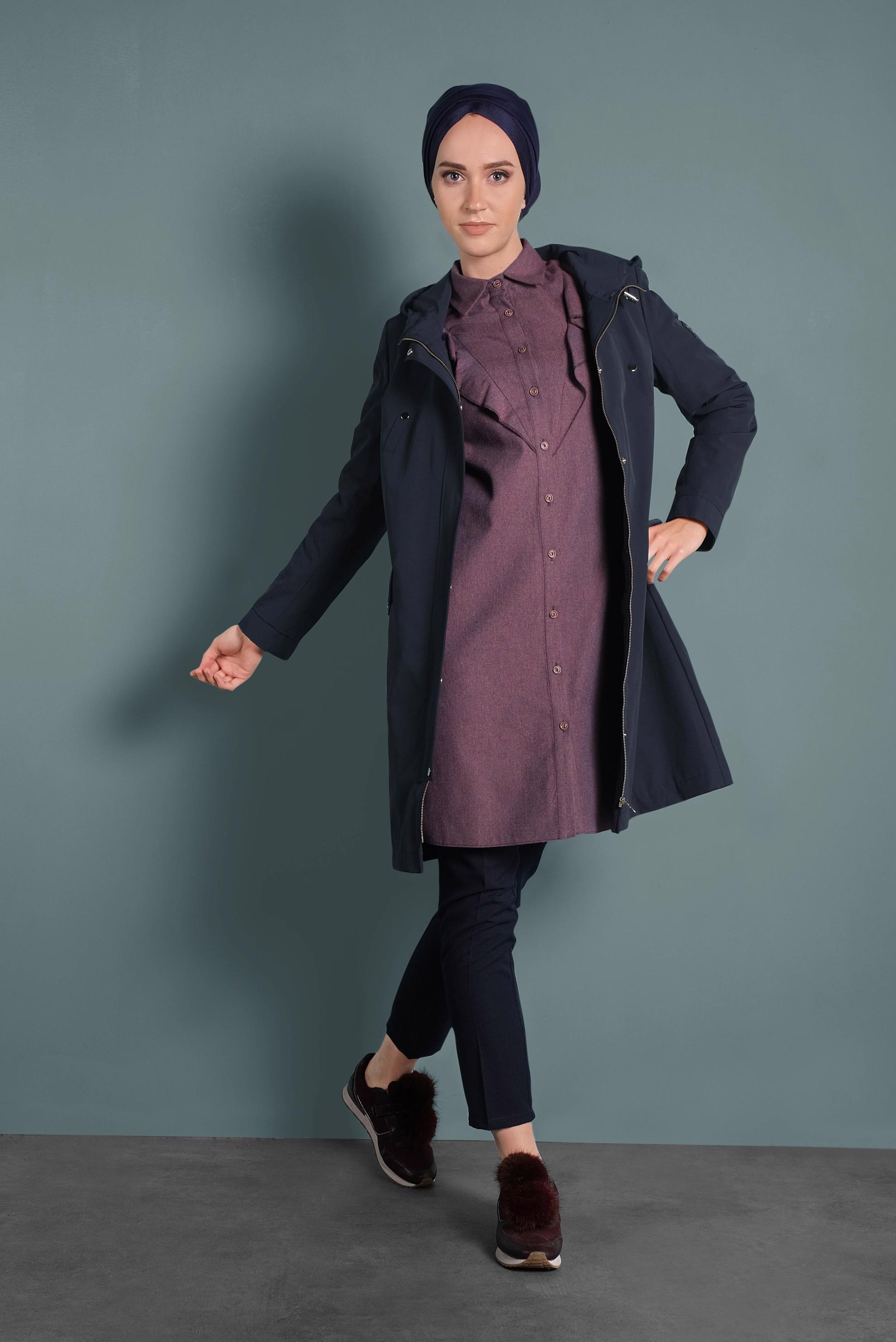 Tesettür giyim LACİVERT PAMUKLU FIRFIRLI TUNİK 40308