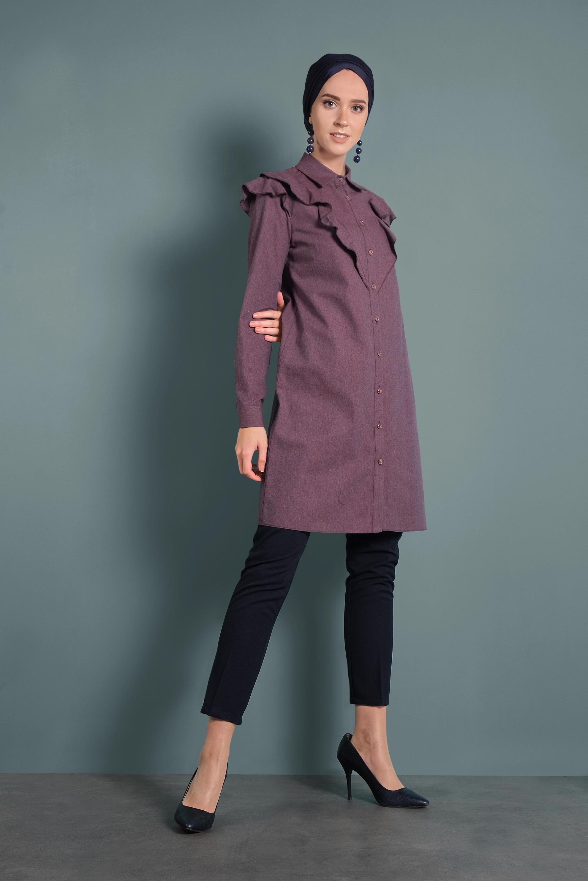 Tesettür giyim LACİVERT PAMUKLU FIRFIRLI TUNİK 40308