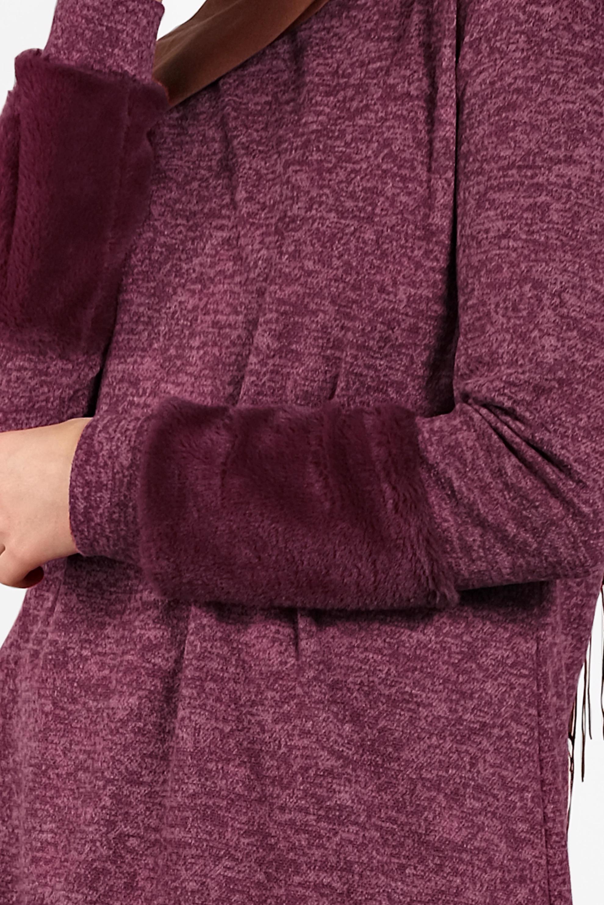 Tesettür giyim BORDO KOLLARI PELUŞ TUNİK 40398 