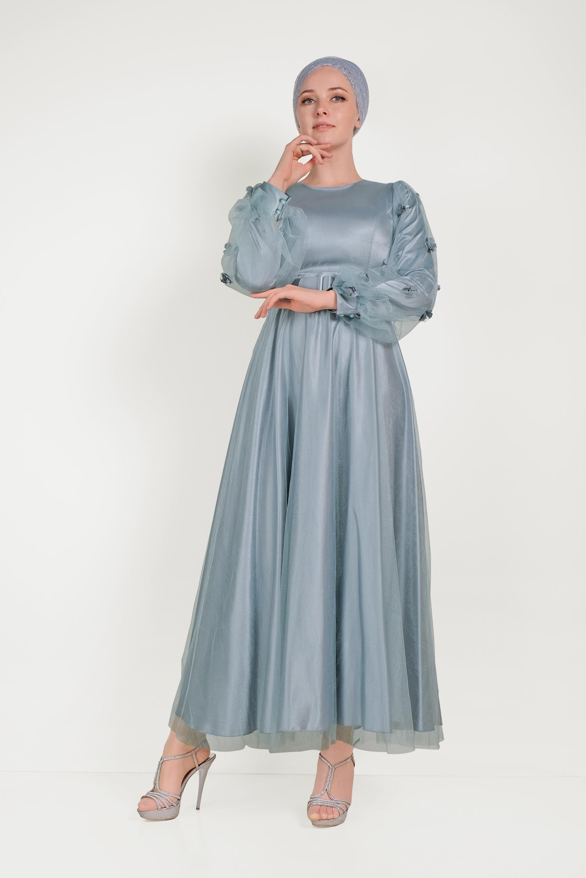 Hijab clothing BLUE FLOWER DETAILED NIGHT DRESS 50001 