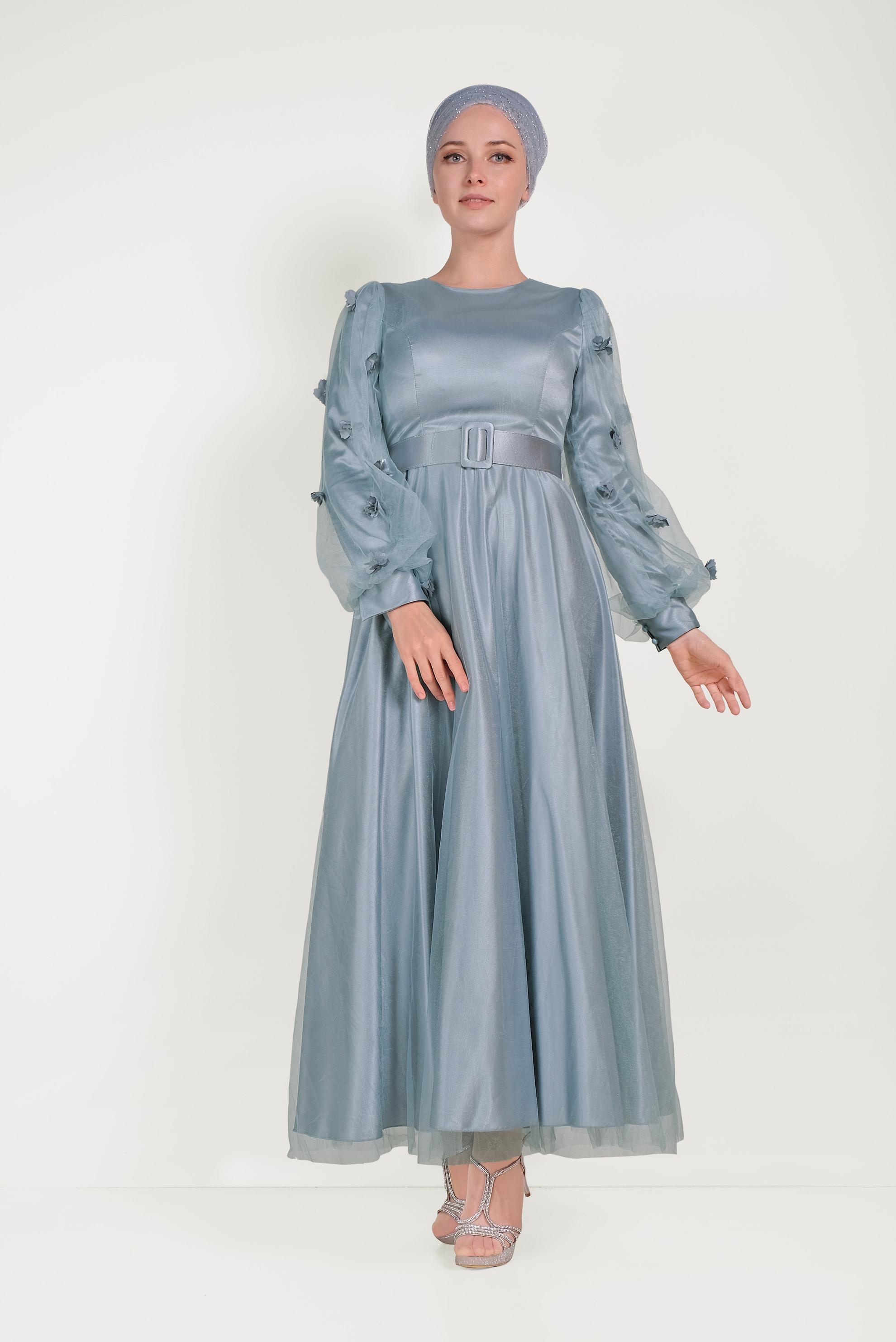 Hijab clothing BLUE FLOWER DETAILED NIGHT DRESS 50001 