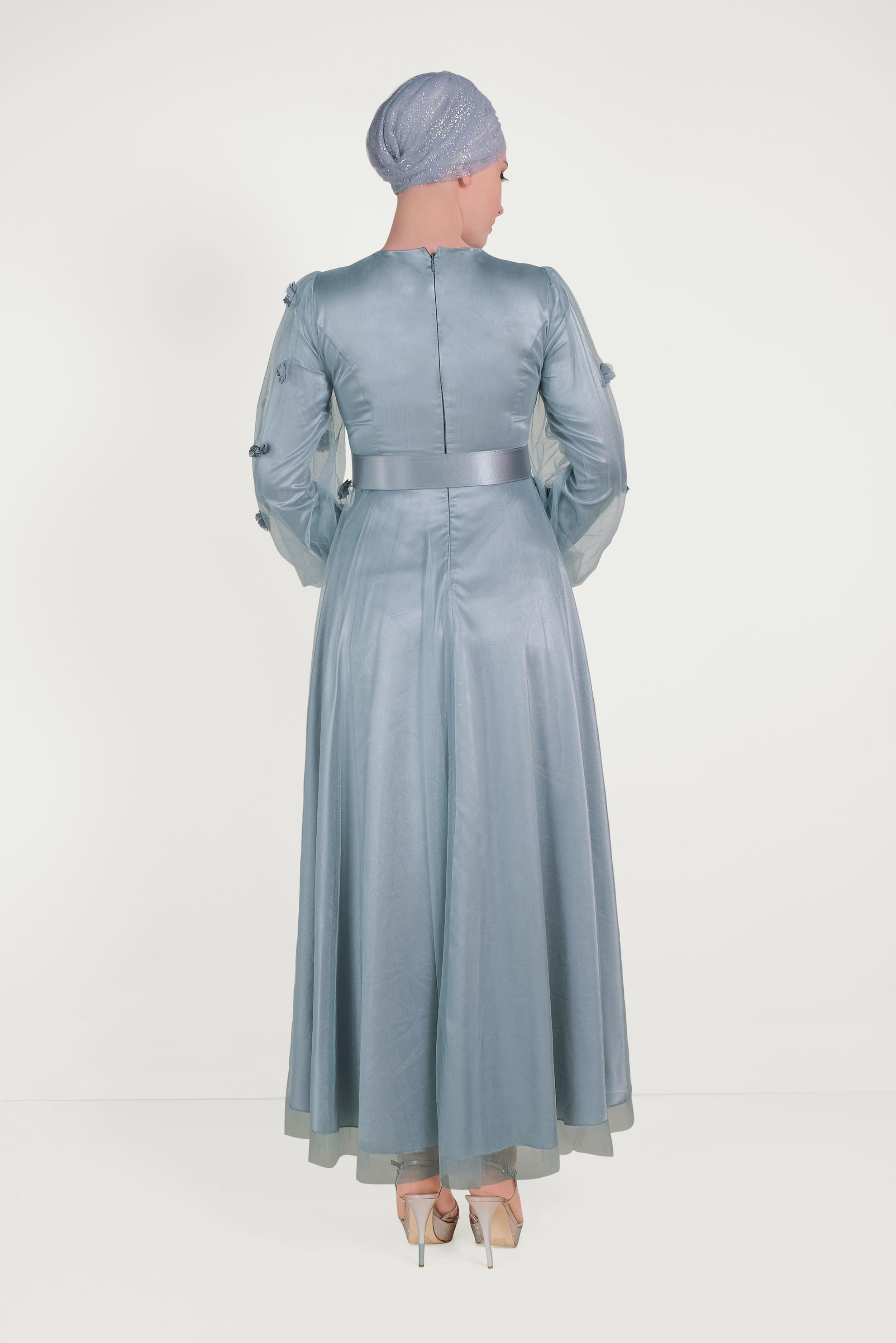 Hijab clothing BLUE FLOWER DETAILED NIGHT DRESS 50001 