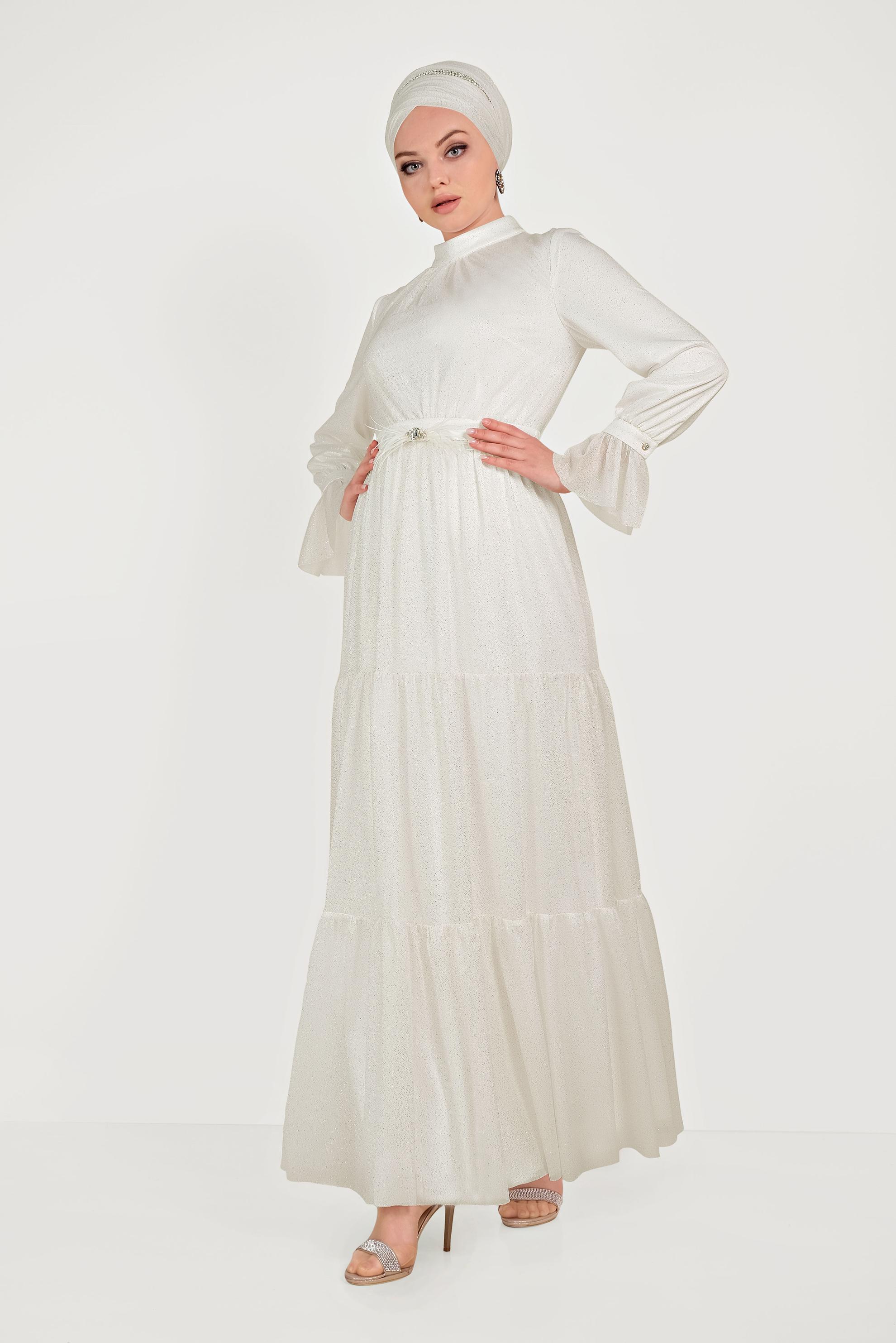 Vêtements hijab BEIGE ROBE DE SOIRÉE DÉTAIL VOLANT 50002